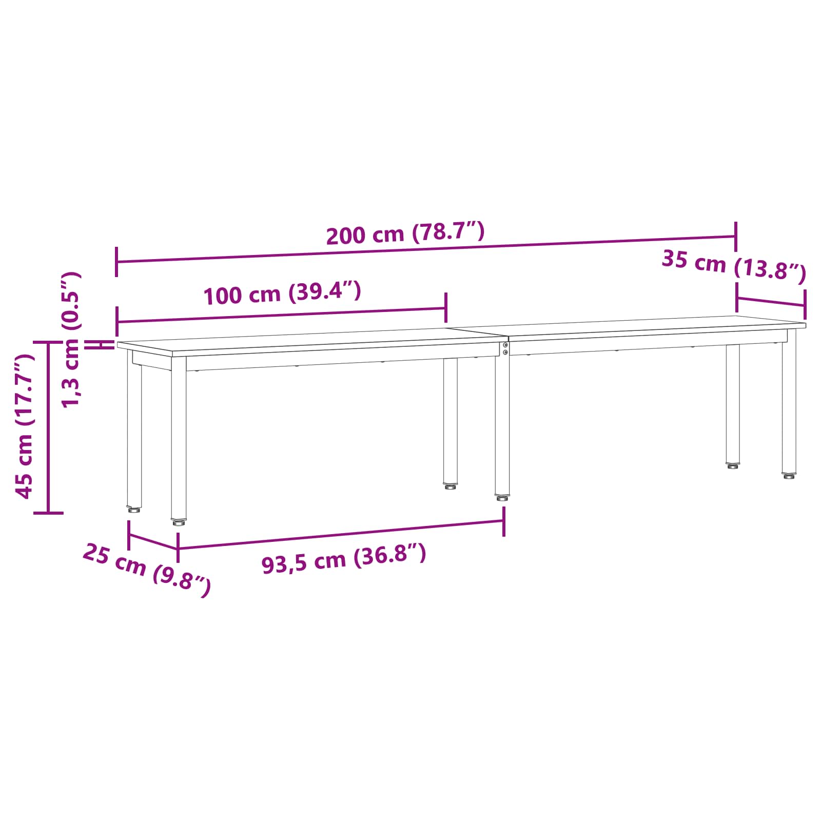 klupa Dimni hrast 200 x 35 x 45 cm Konstruirano drvo