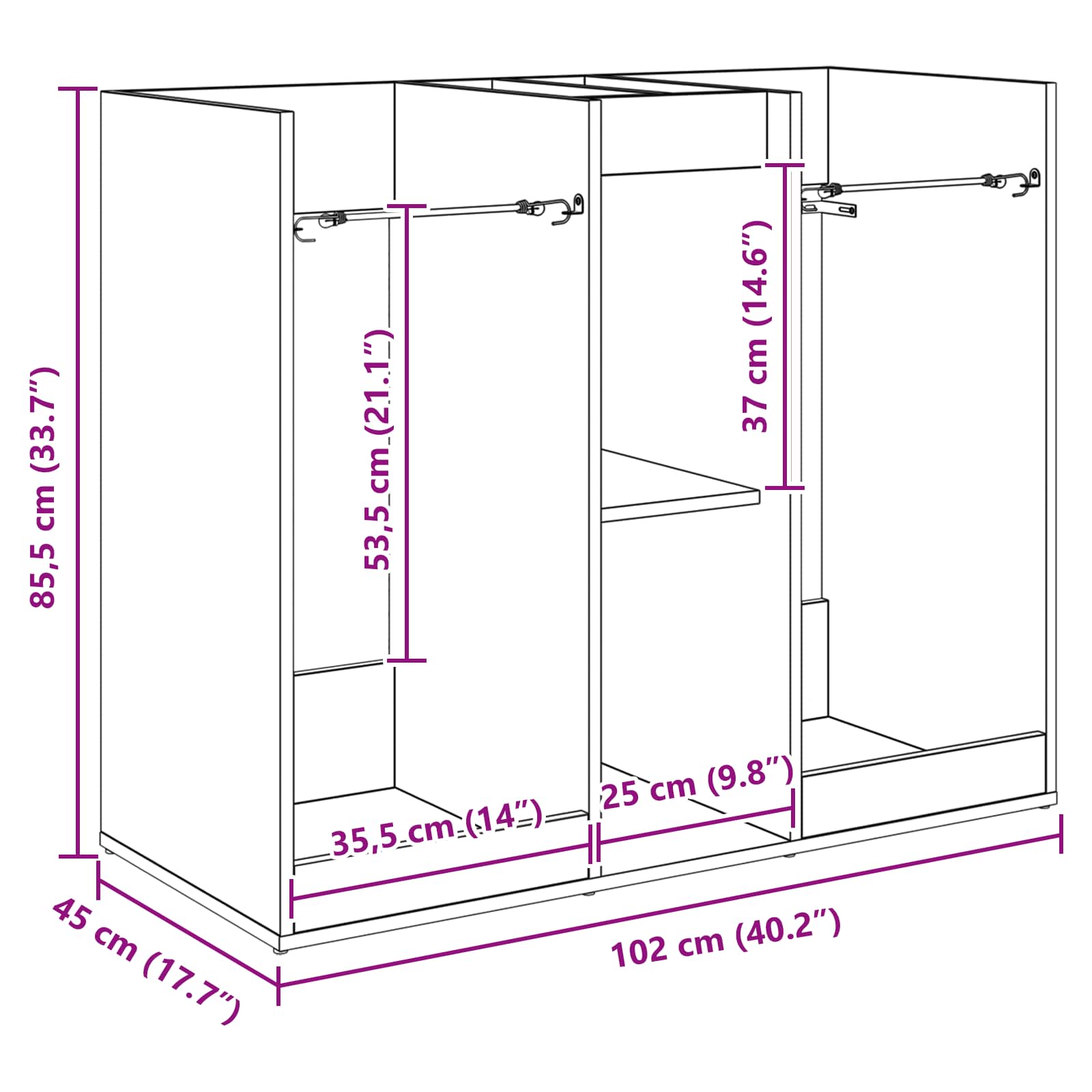 Golf ormar Jednobojno Crni hrast 102 x 45 x 85,5 cm
