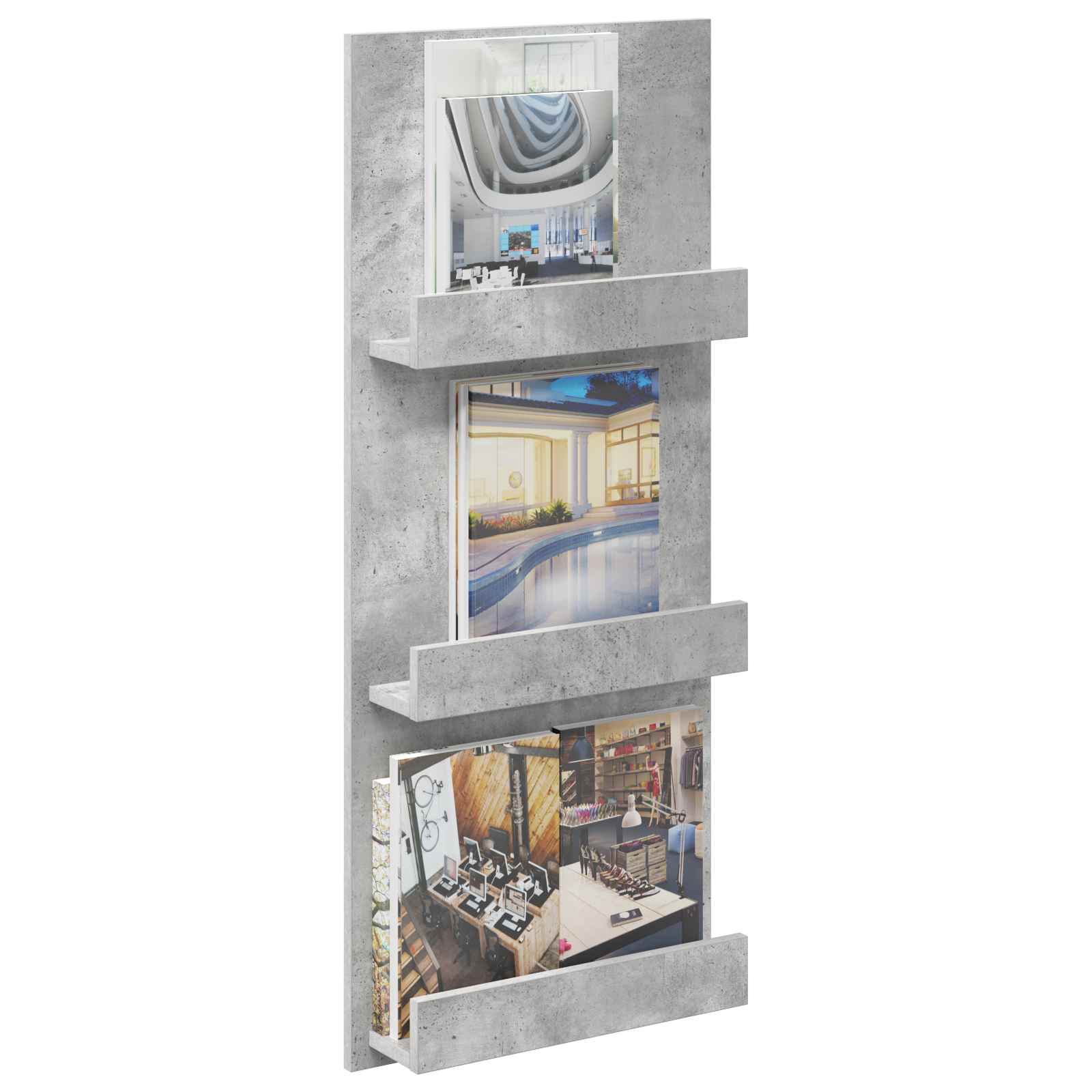 Polica za časopise s policom Betonski sivi 43 x 11 x 102 cm