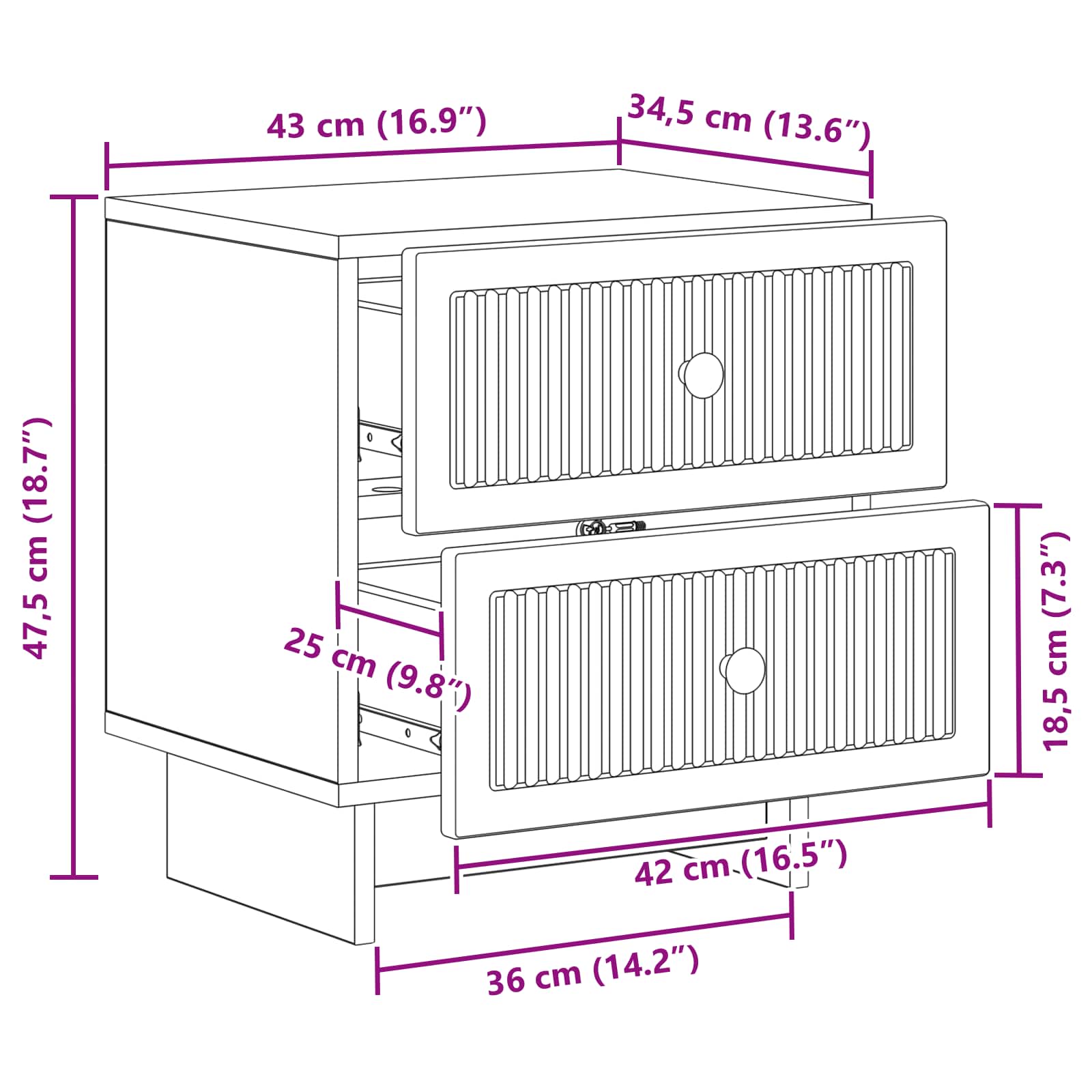 Noćni ormar s ladicama 2 pcs Hrast sonoma 43 x 34,5 x 47,5 cm