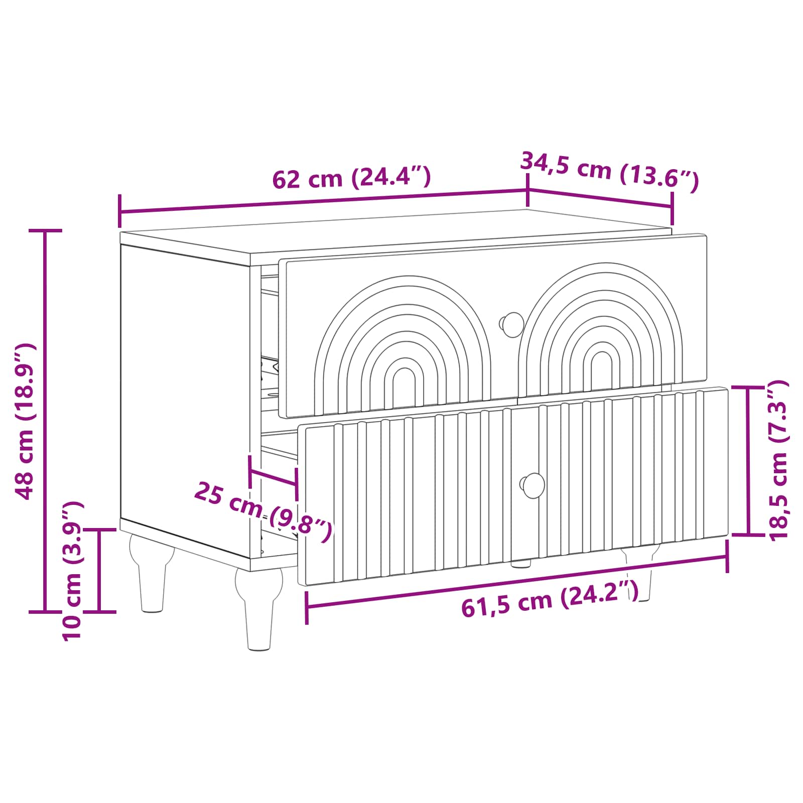 Noćni ormar s ladicama Crna 62 x 34,5 x 48 cm Konstruirano drvo