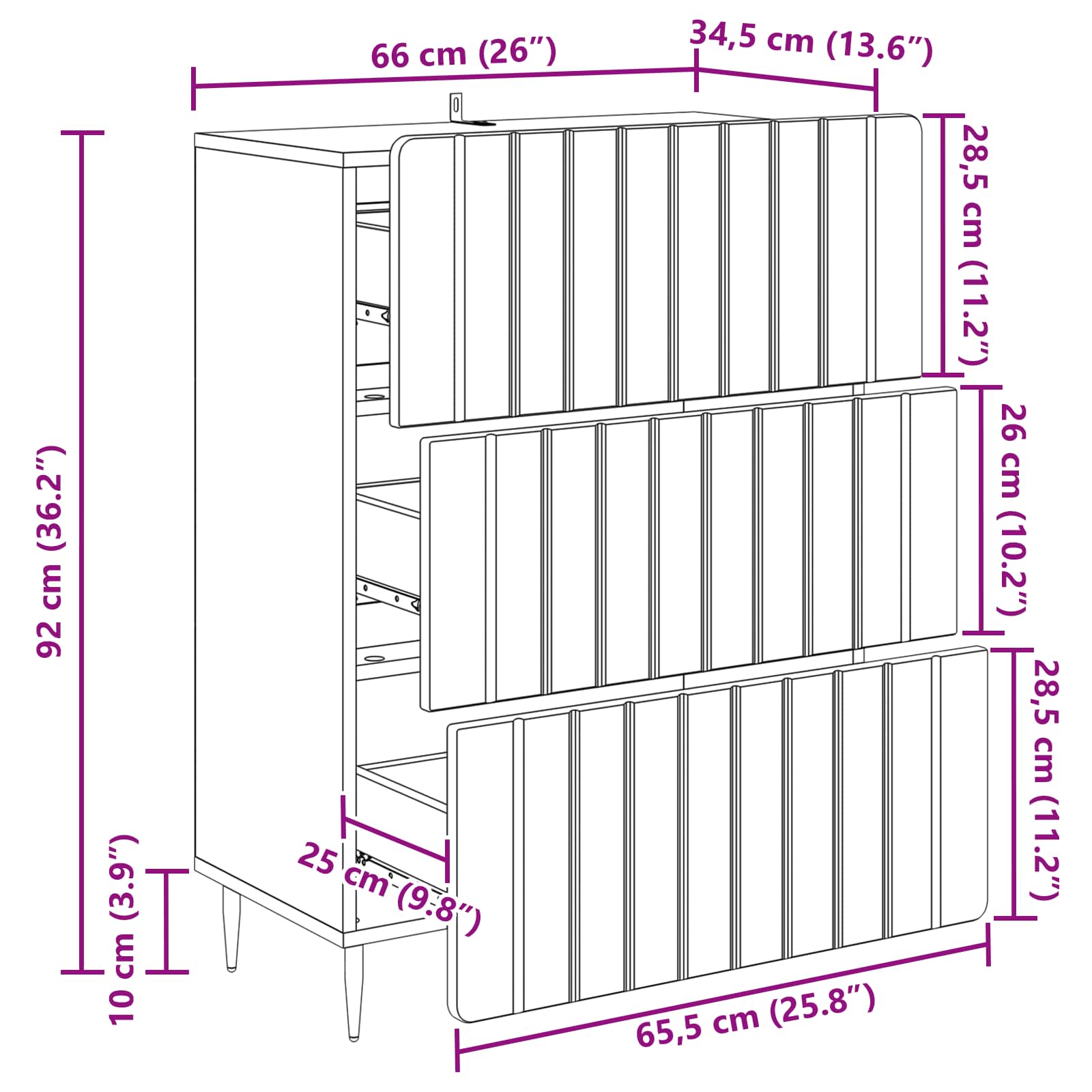 Ormar s ladicama Bijela visokog sjaja 66 x 34,5 x 92 cm