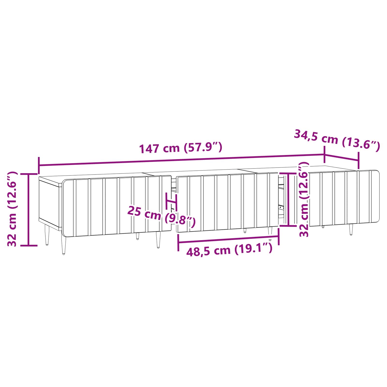 TV ormar s ladicama Crna 147 x 34,5 x 32 cm Konstruirano drvo