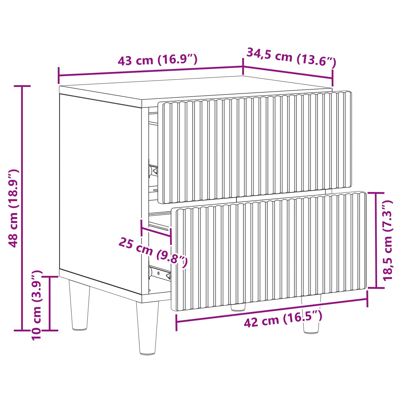Noćni ormar s ladicama 2 pcs Staro drvo 43 x 34,5 x 48 cm
