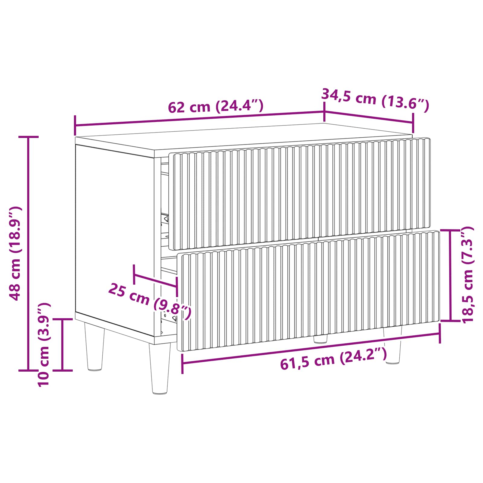 Noćni ormar s ladicama Crna 62 x 34,5 x 48 cm Konstruirano drvo
