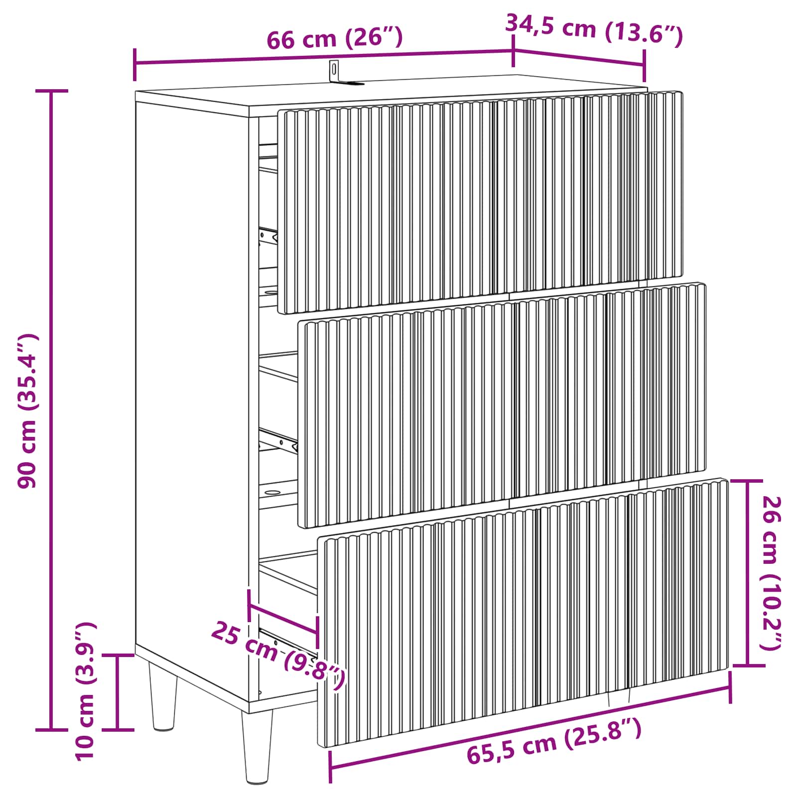 Ormar s ladicama Dimljeni hrast 66 x 34,5 x 90 cm