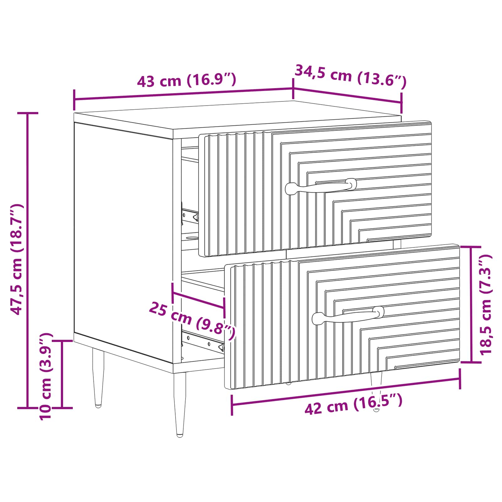 Noćni ormar s ladicama 2 pcs Betonska siva 43 x 34,5 x 47,5 cm