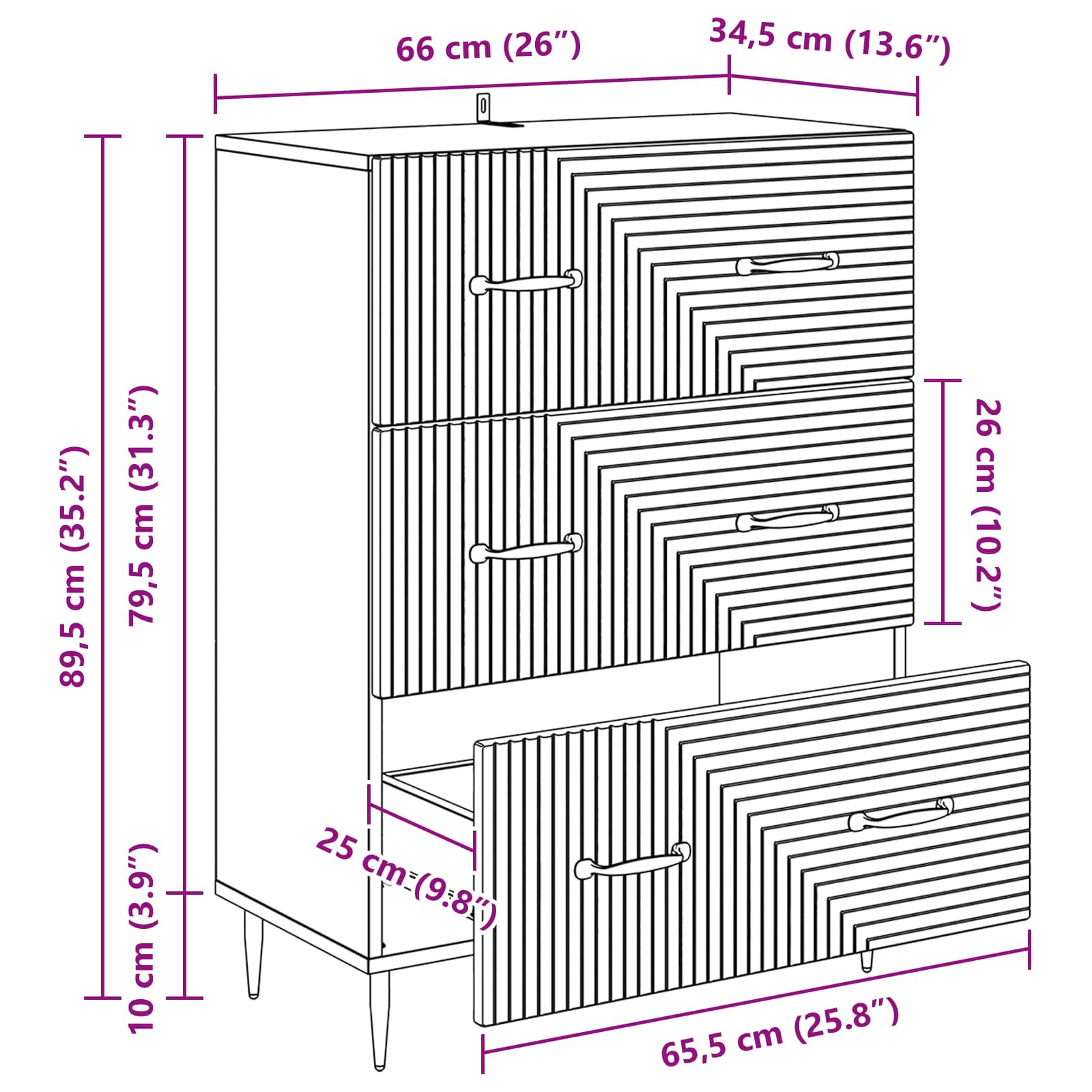 Ormar s ladicama Hrast sonoma 66 x 34,5 x 89,5 cm