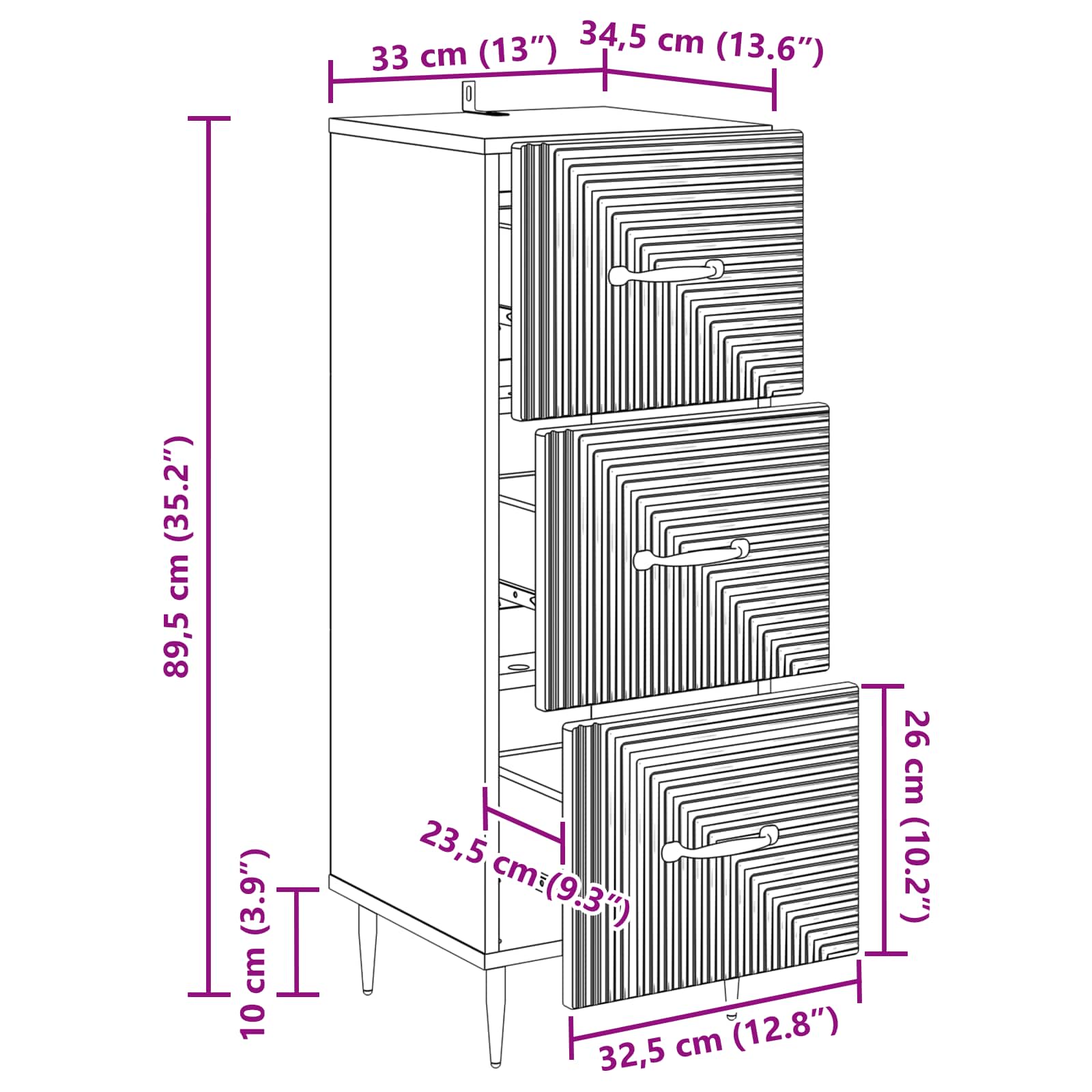 Ormar s ladicama Bijela 33 x 34,5 x 89,5 cm Konstruirano drvo