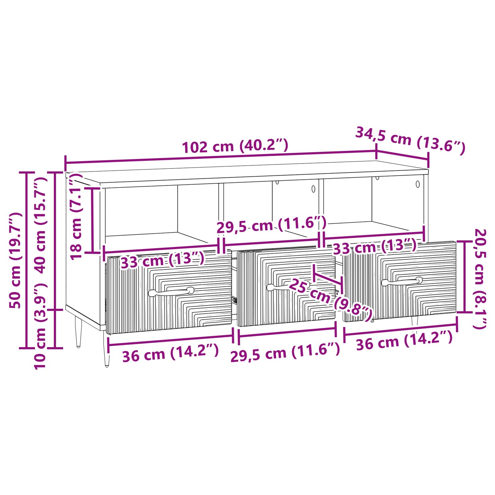 TV ormar s ladicama Bijela visokog sjaja 102 x 34,5 x 50 cm