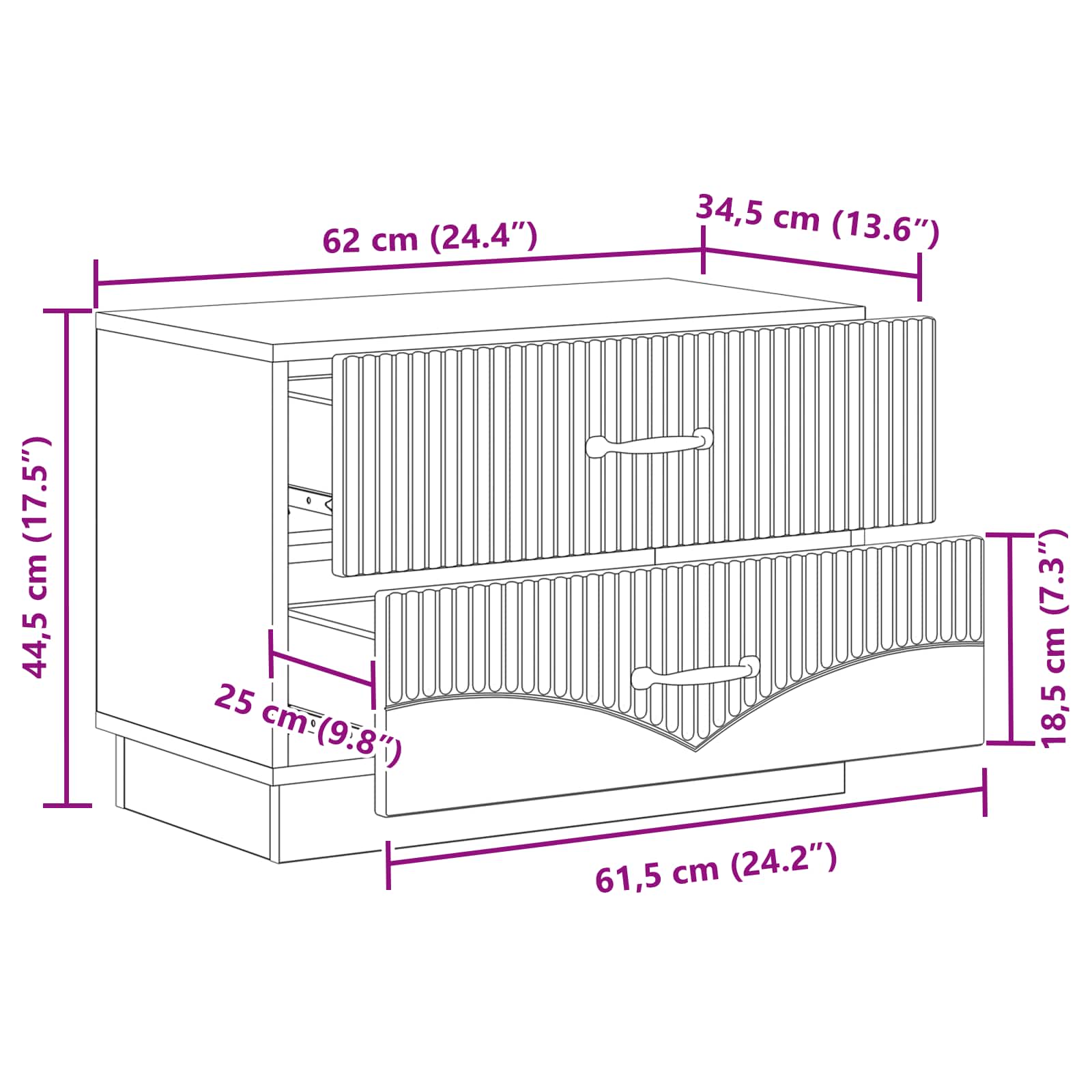 Noćni ormar s ladicama Dimljeni hrast 62 x 34,5 x 44,5 cm