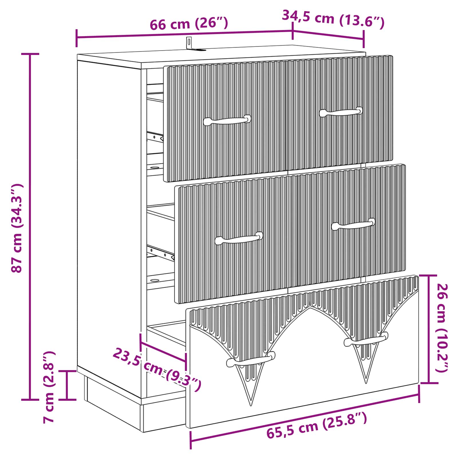 Ormar s ladicama Bijela visokog sjaja 66 x 34,5 x 87 cm