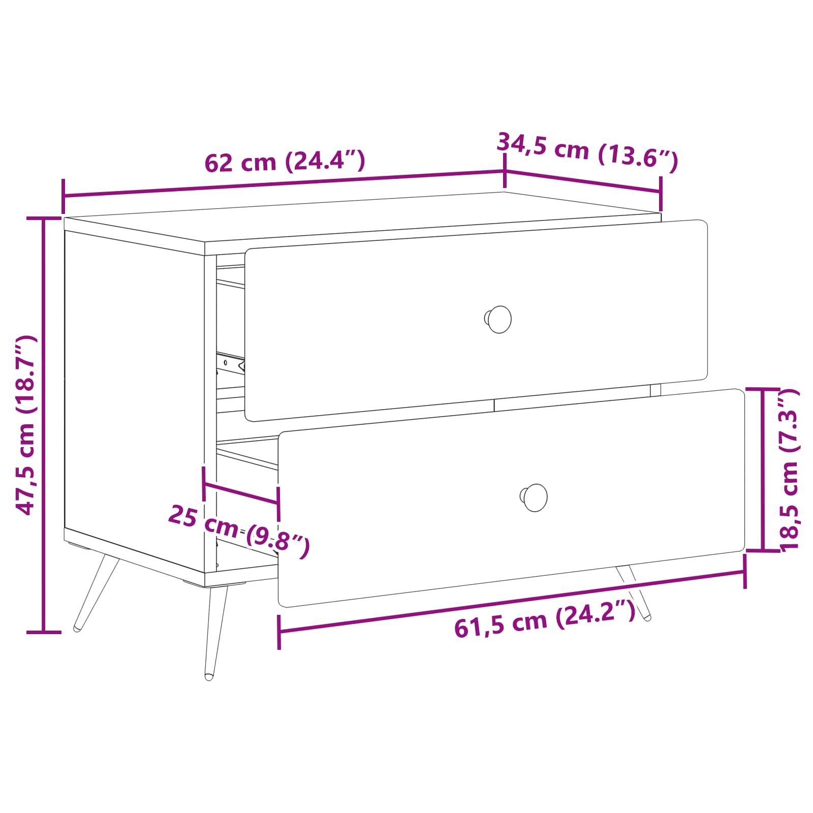 Noćni ormar Crna 62 x 34,5 x 47,5 cm Konstruirano drvo