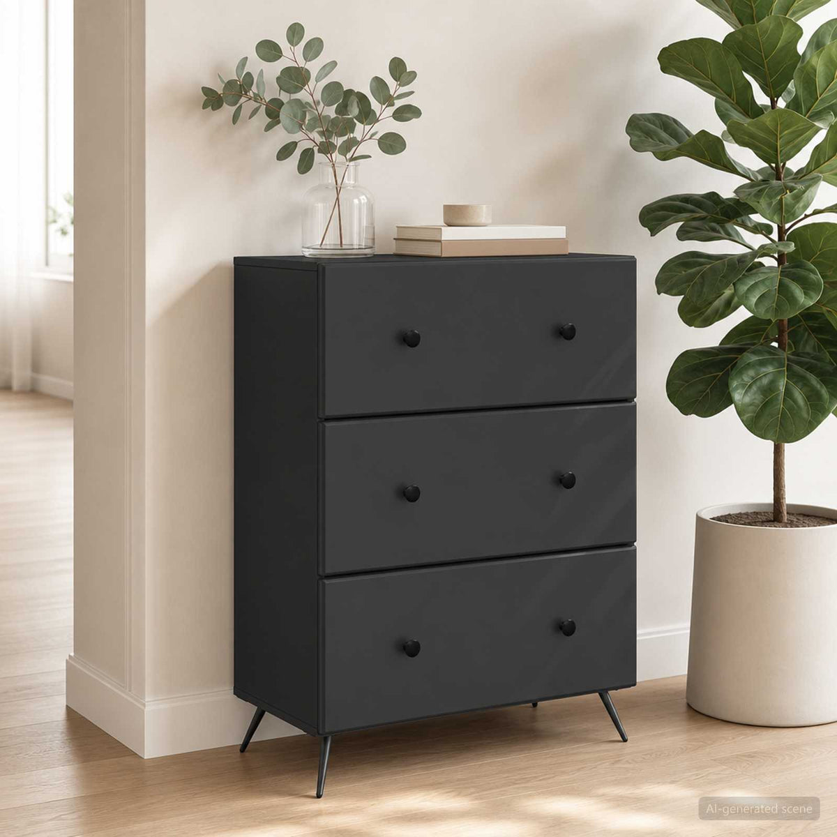 Ormar s ladicama 66 x 34,5 x 90 cm Konstruirano drvo Crna