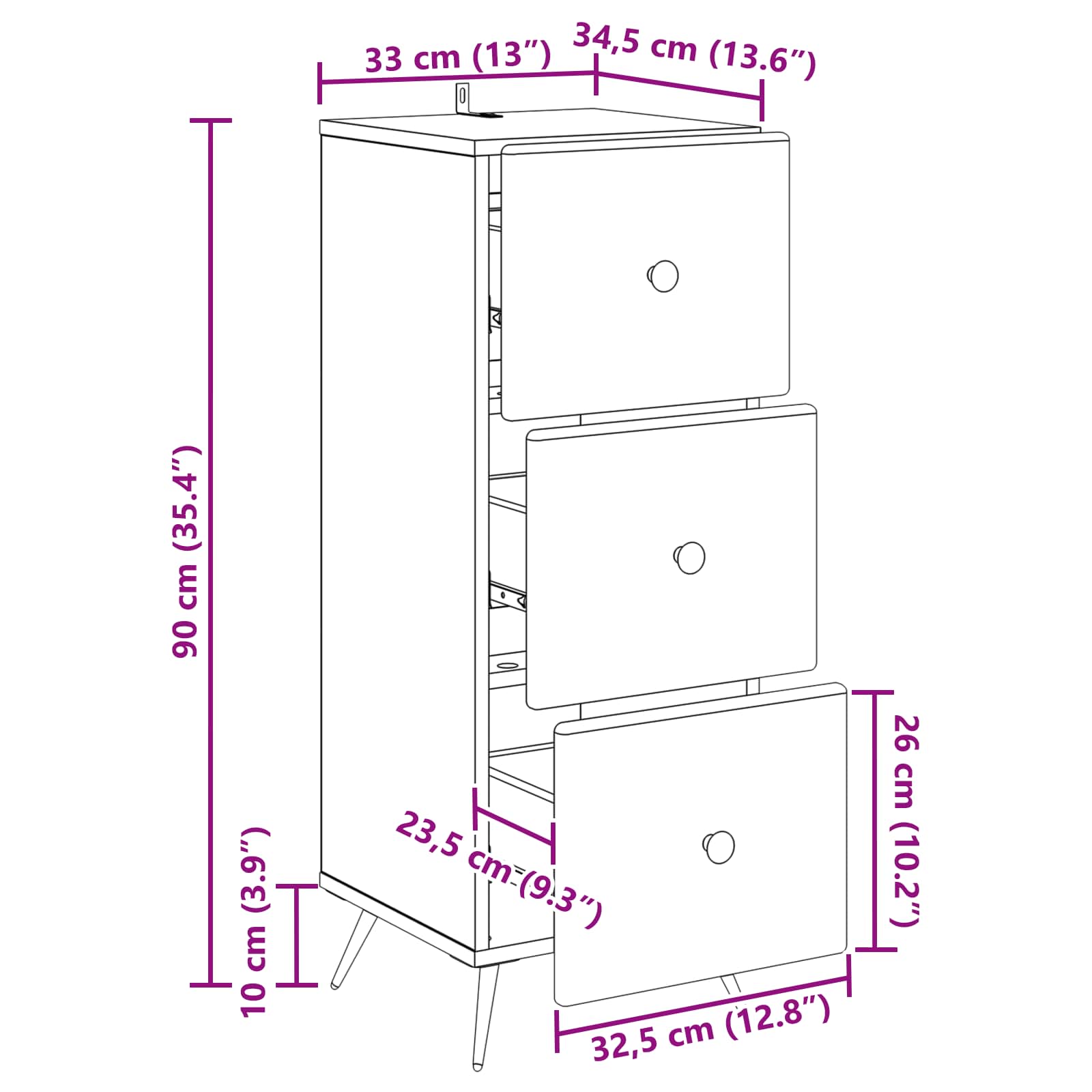 Ormar s ladicama Bijela visokog sjaja 33 x 34,5 x 90 cm