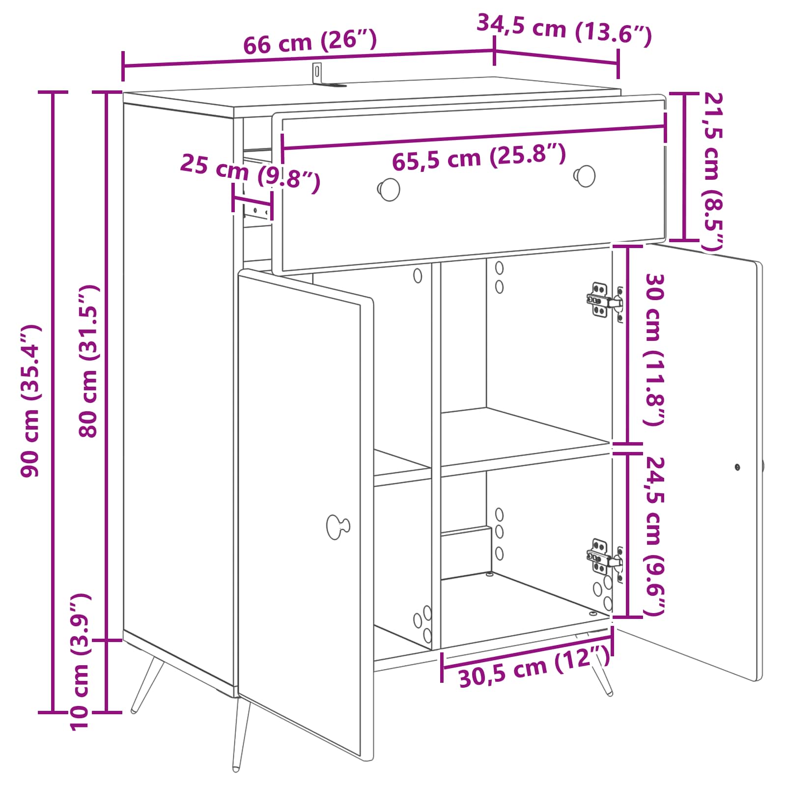 Kreveta s ladicama Bijela visokog sjaja 66 x 34,5 x 90 cm