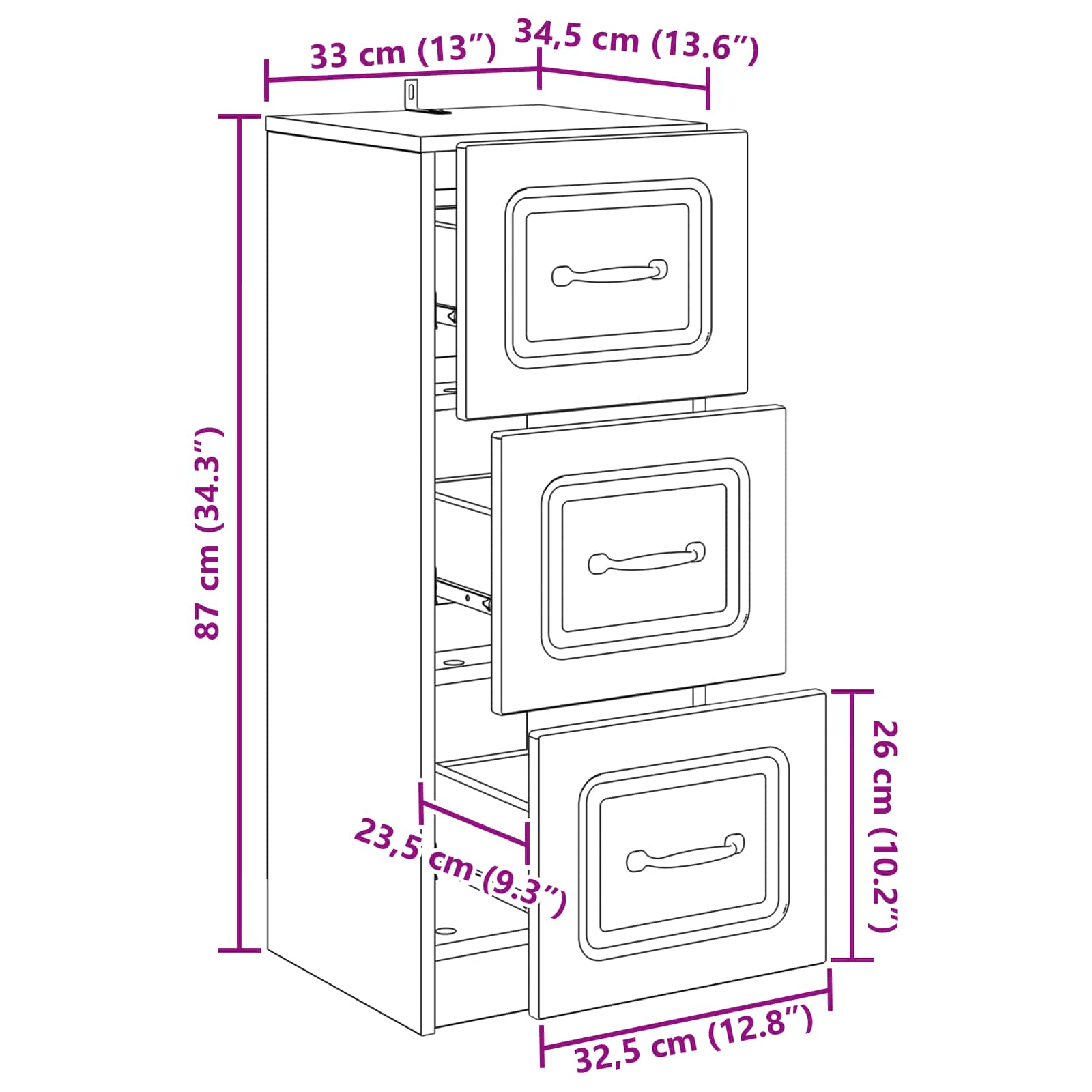 Ormar s ladicama Betonska siva 33 x 34,5 x 87 cm