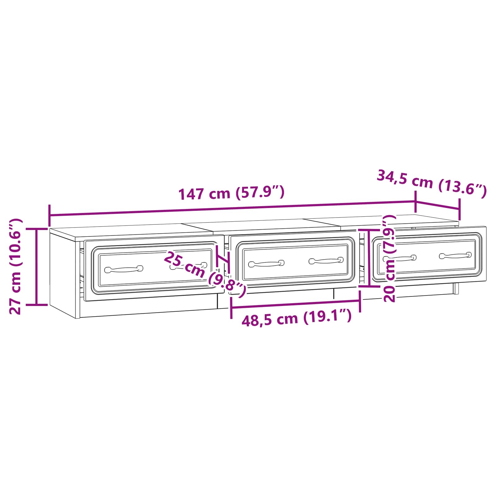 TV ormar Betonska siva 147 x 34,5 x 27 cm Konstruirano drvo