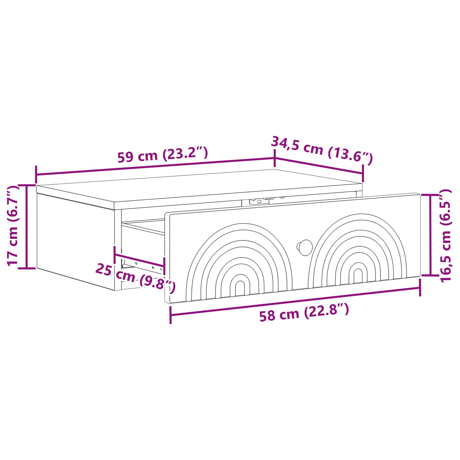 Stolna montirana na zid Hrast artisan 59 x 34,5 x 17 cm