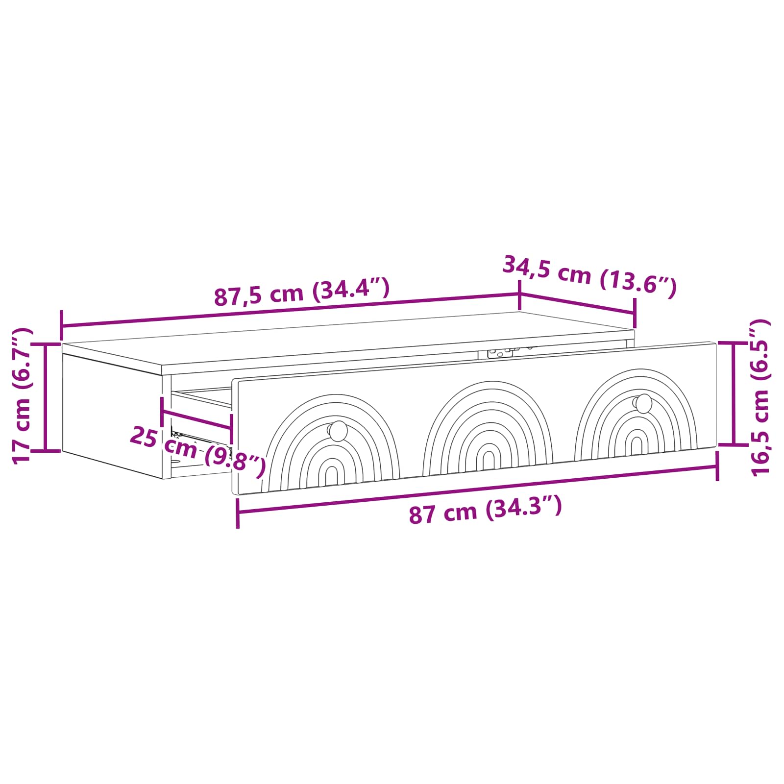 Stolna montirana na zid Siva sonoma 87,5 x 34,5 x 17 cm
