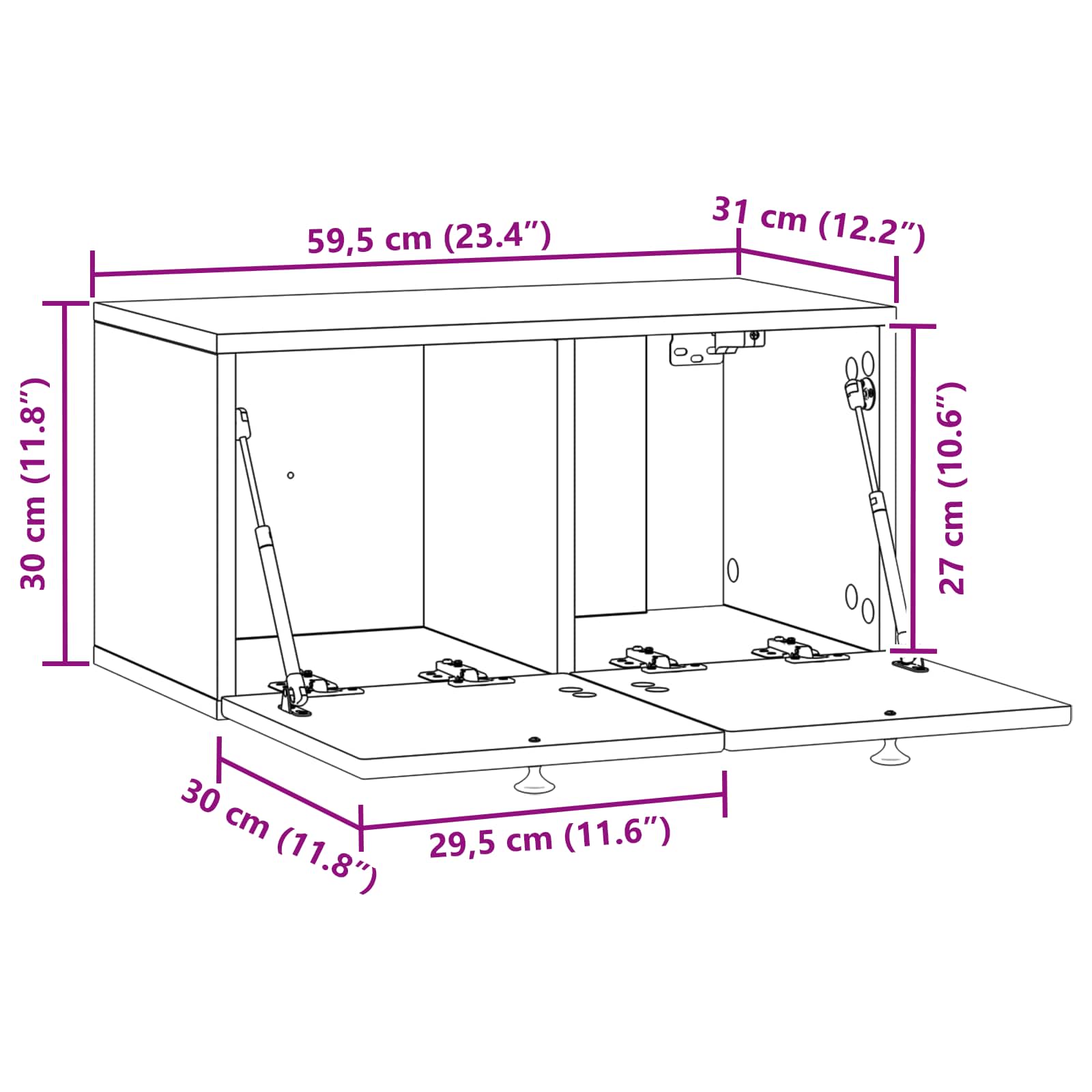 TV ormar za zid Bijela 59,5 x 31 x 30 cm Konstruirano drvo
