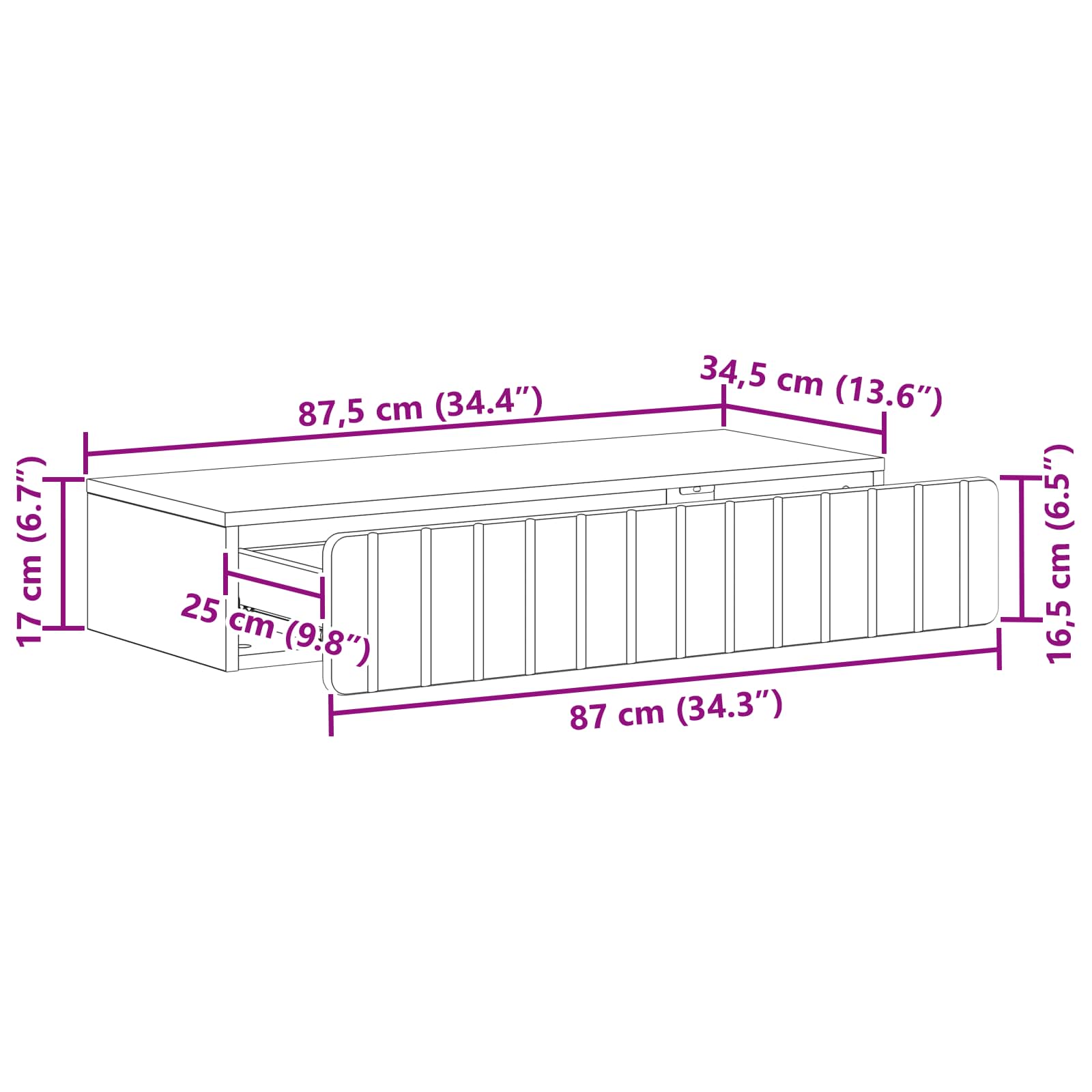 Stolna montirana na zid Hrast sonoma 87,5 x 34,5 x 17 cm