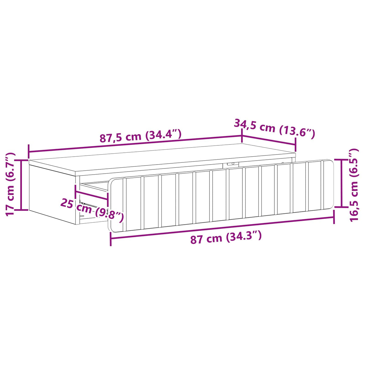 Stolna montirana na zid Betonska siva 87,5 x 34,5 x 17 cm