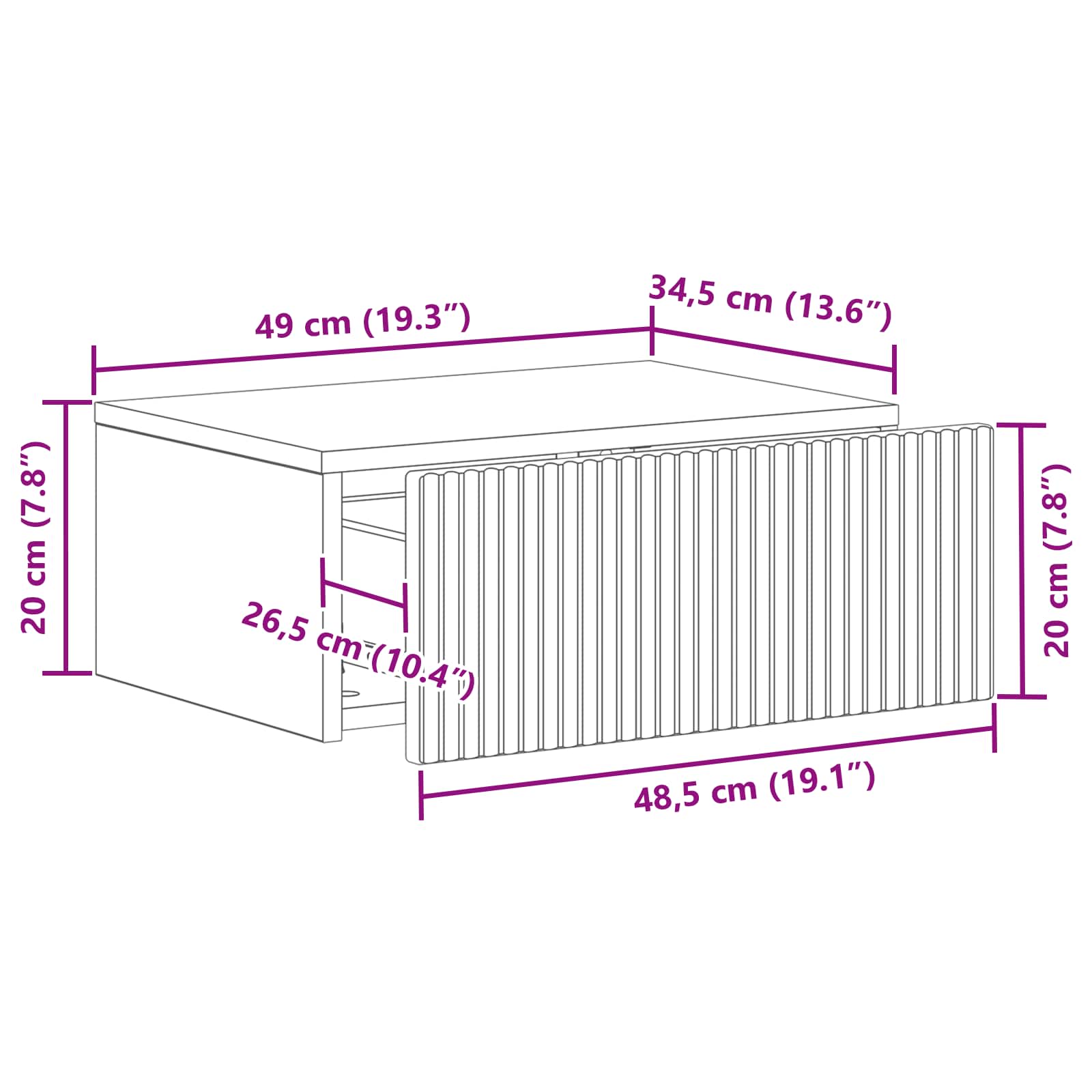 Noćni ormarić za montažu na zid s ladicama 2 pcs Betonska siva