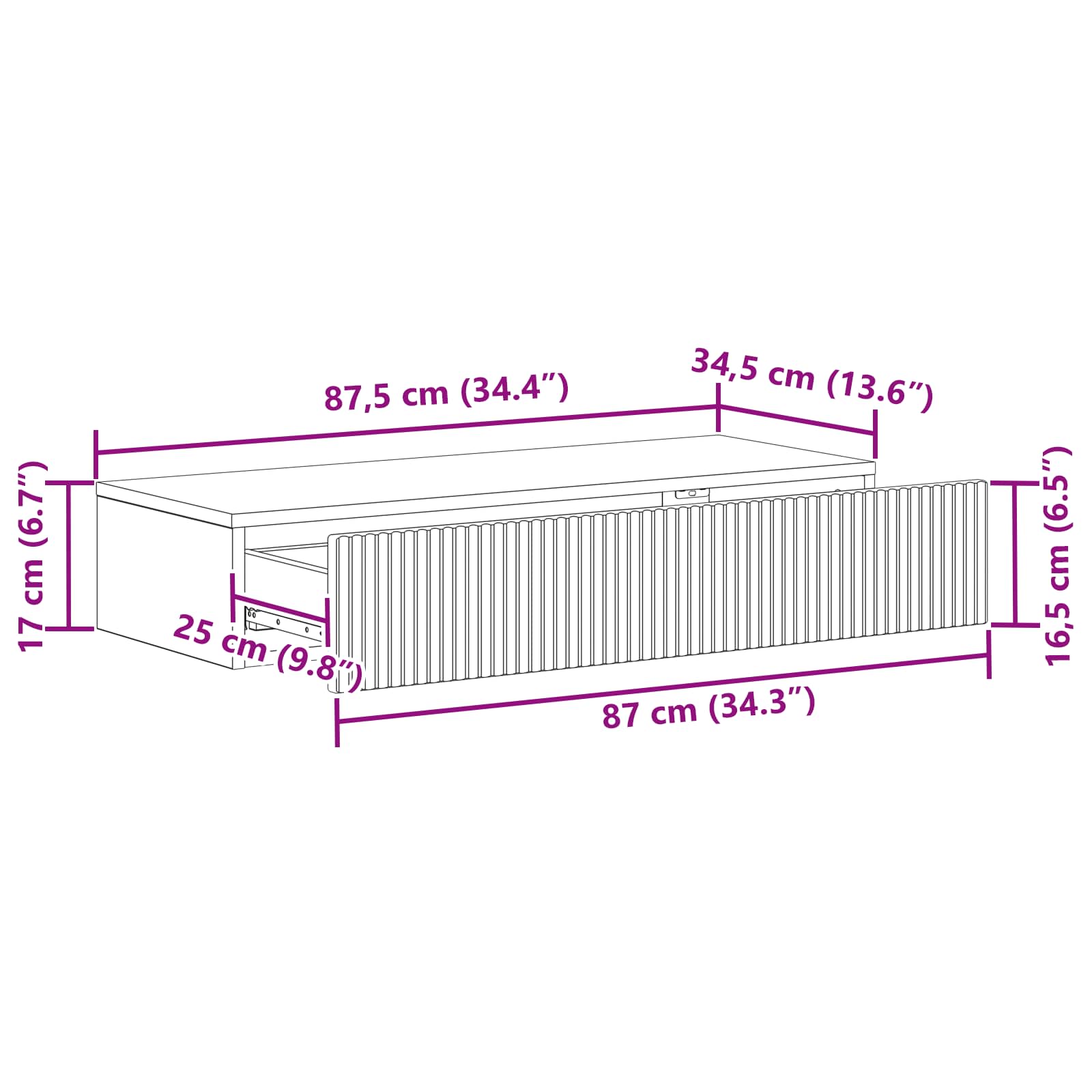 Stolna montirana na zid Betonska siva 87,5 x 34,5 x 17 cm