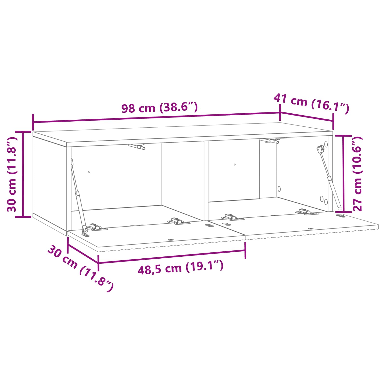 TV ormar za zid Zidne Bijela 98 x 41 x 30 cm Konstruirano drvo