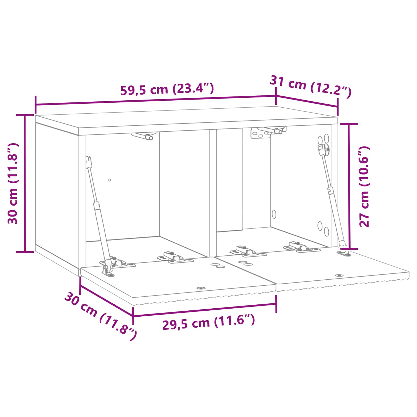 TV ormar za zid Zidne Bijela visokog sjaja 59,5 x 31 x 30 cm
