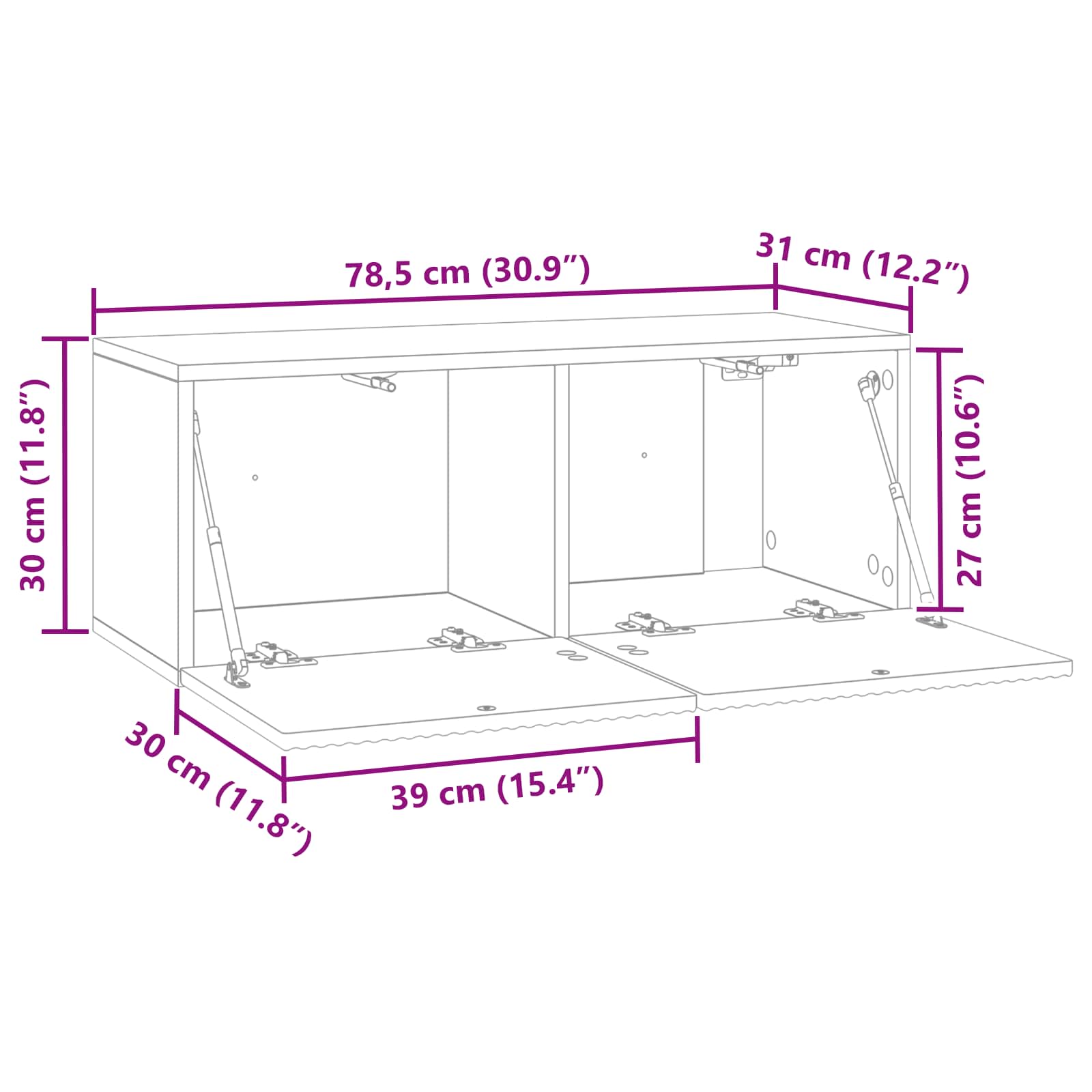 TV ormar za zid Zidne Bijela visokog sjaja 78,5 x 31 x 30 cm