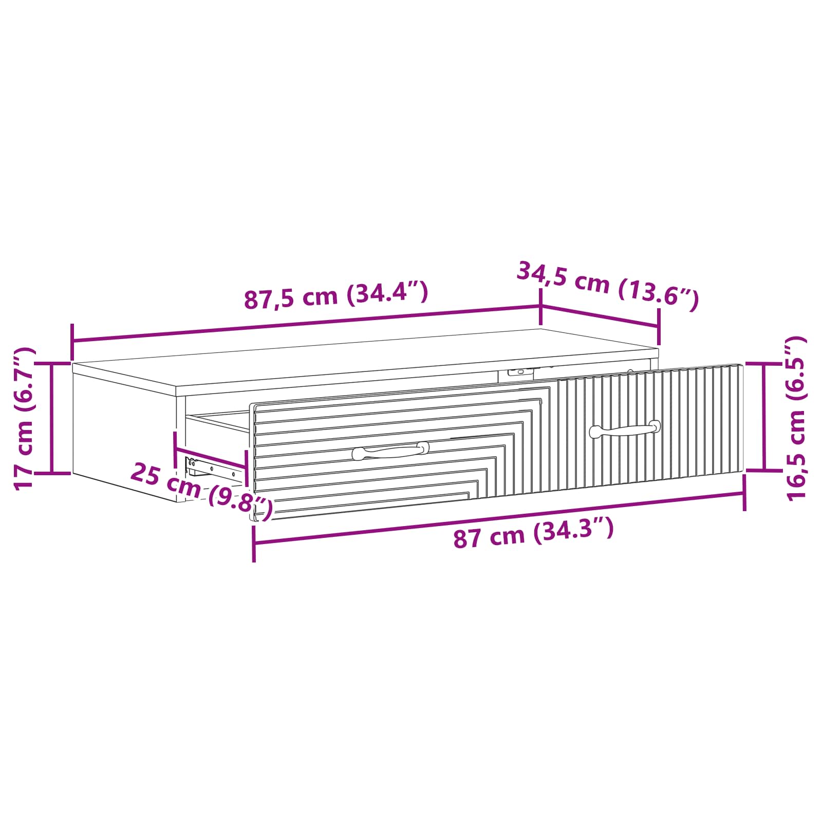 Stolna montirana na zid Hrast sonoma 87,5 x 34,5 x 17 cm