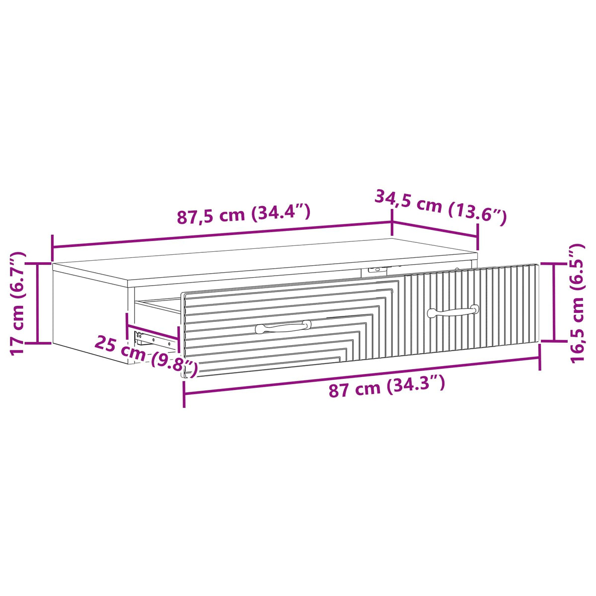 Stolna montirana na zid 87,5 x 34,5 x 17 cm Konstruirano drvo