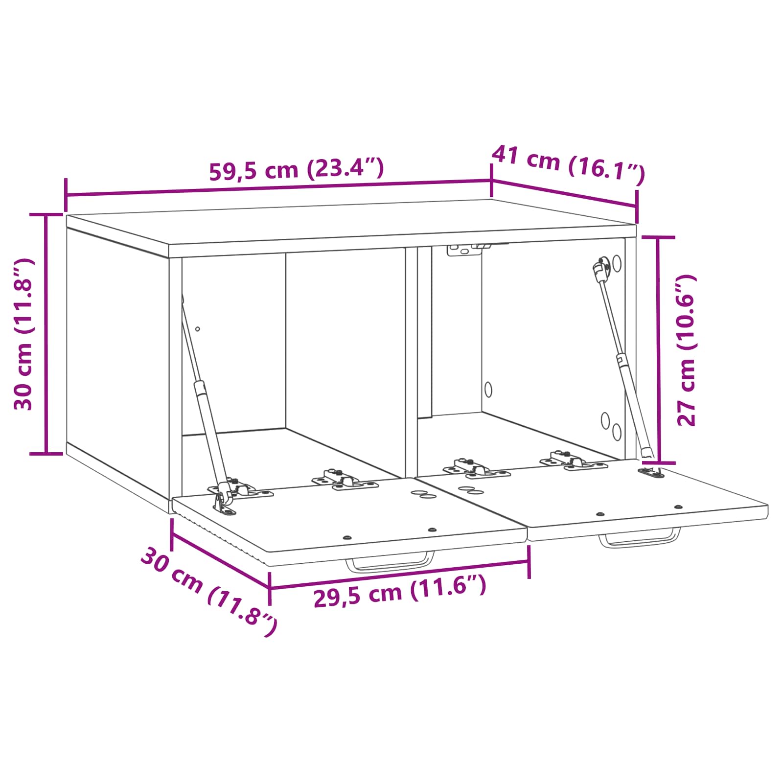 TV ormar za zid Zidne Betonska siva 59,5 x 41 x 30 cm