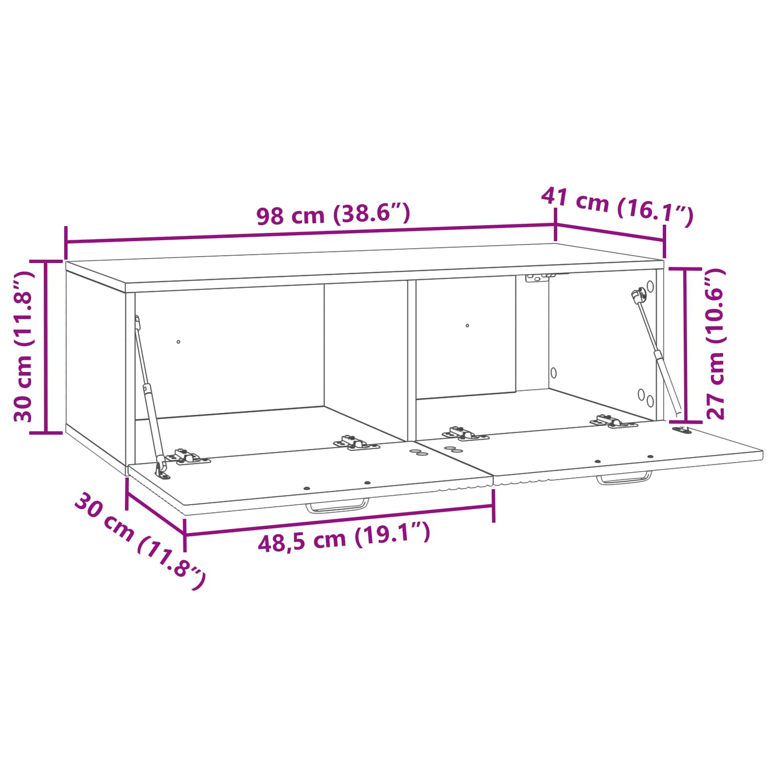 TV ormar za zid Zidne Bijela visokog sjaja 98 x 41 x 30 cm