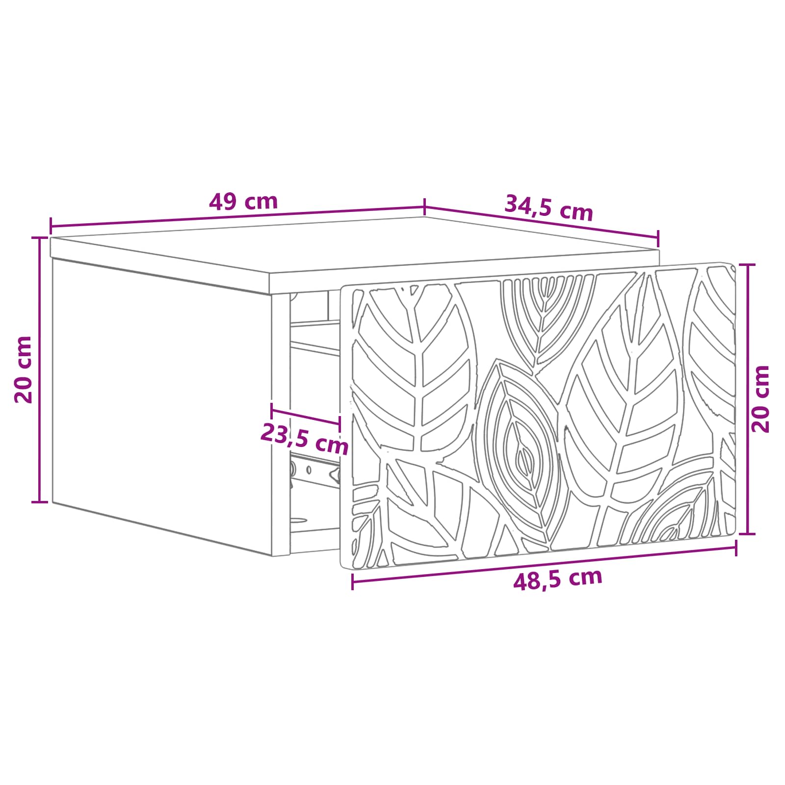 Noćni ormarić za montažu na zid Betonska siva 49 x 34,5 x 20 cm