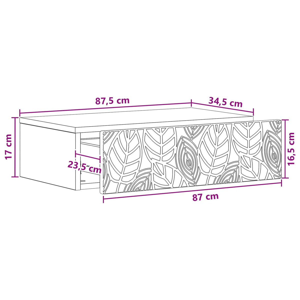 Stolna montirana na zid 87,5 x 34,5 x 17 cm Konstruirano drvo