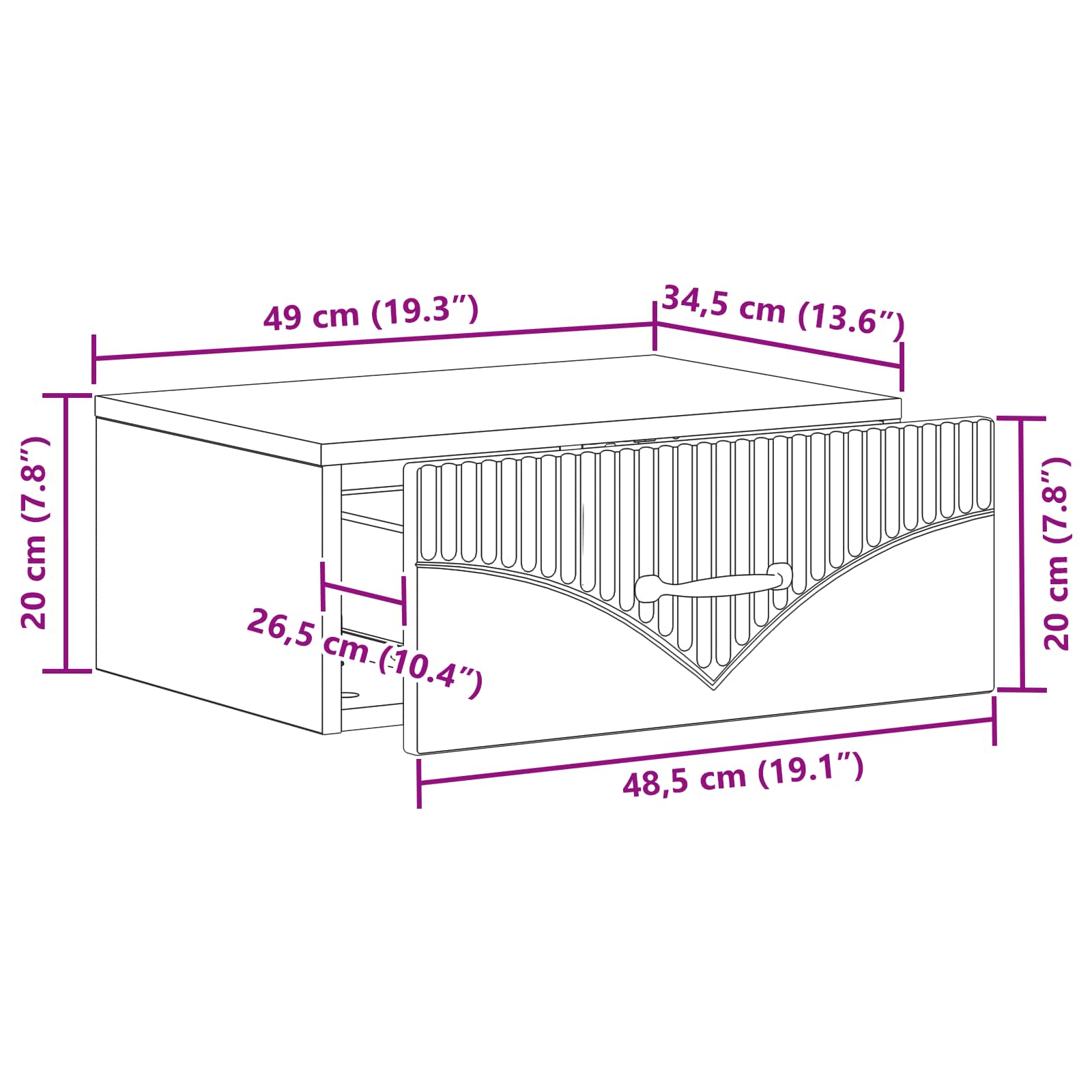 Noćni ormarić za montažu na zid 2 pcs Bijela 49 x 34,5 x 20 cm