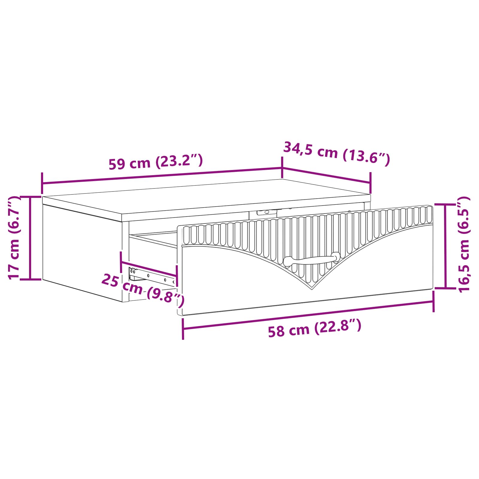 Stolna montirana na zid Betonska siva 59 x 34,5 x 17 cm