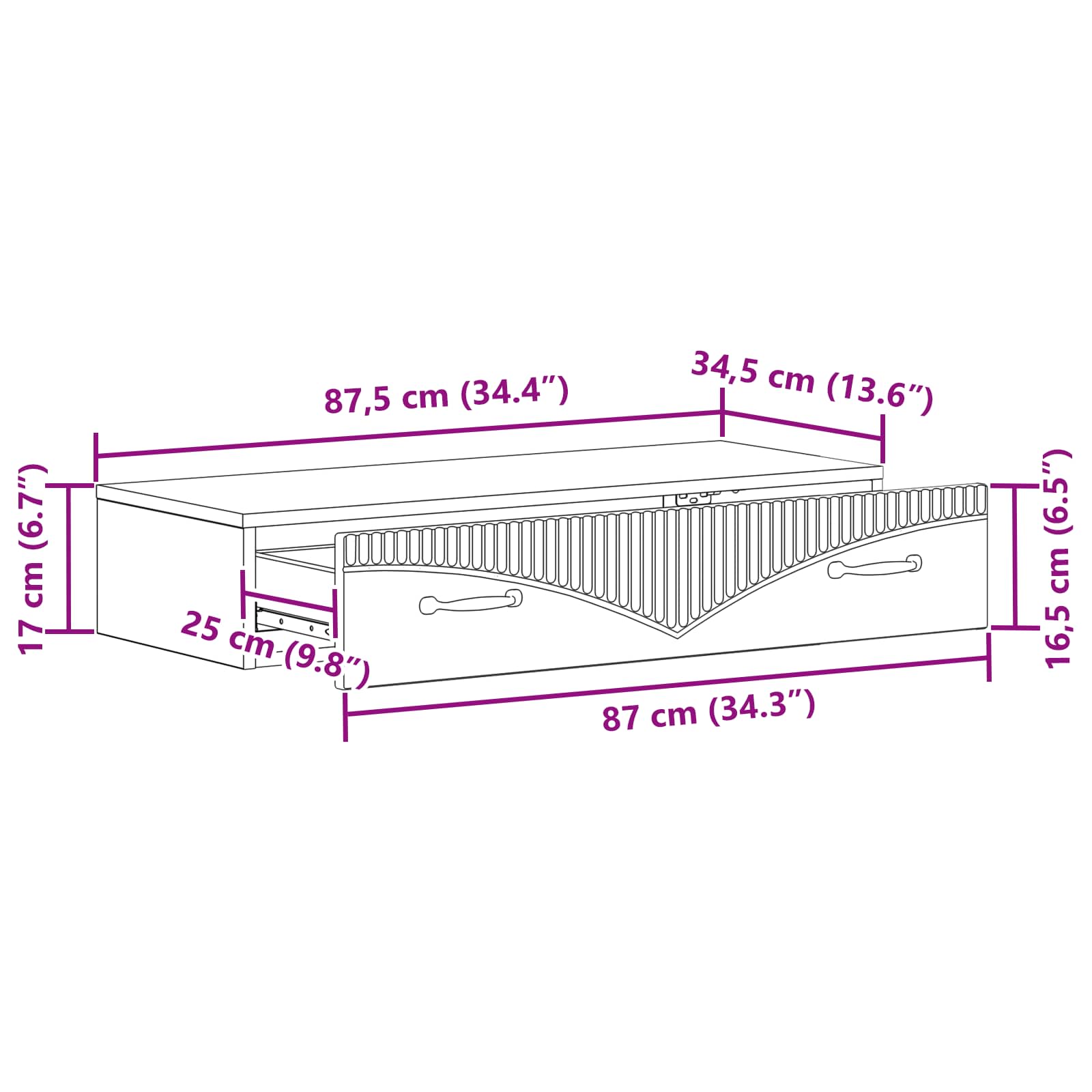 Stolna montirana na zid 87,5 x 34,5 x 17 cm Konstruirano drvo
