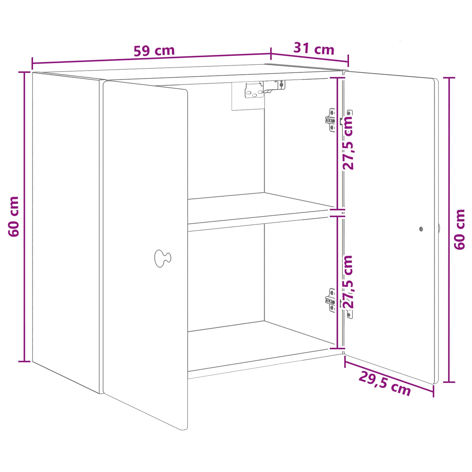 Ormar za montažu na zid Bijela visokog sjaja 59 x 31 x 60 cm