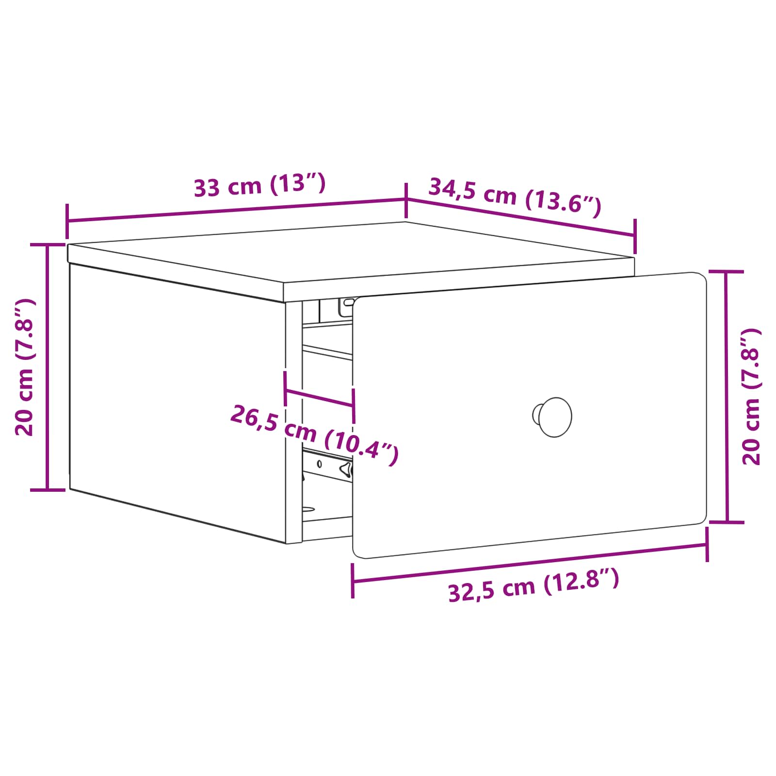 Noćni ormarić za montažu na zid 2 pcs Bijela 34,5 x 33 x 20 cm