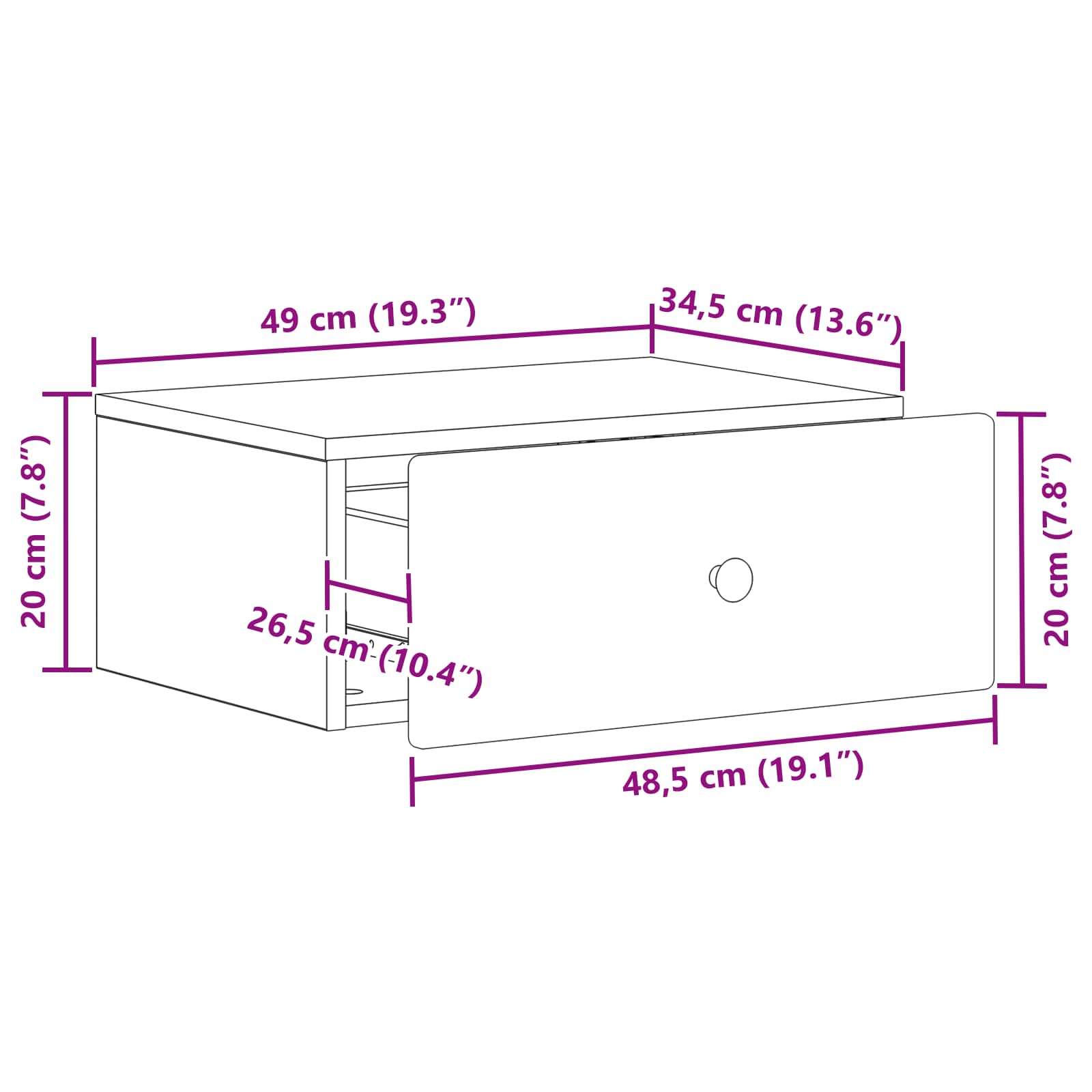 Noćni ormarić za montažu na zid s ladicama 2 pcs Siva sonoma