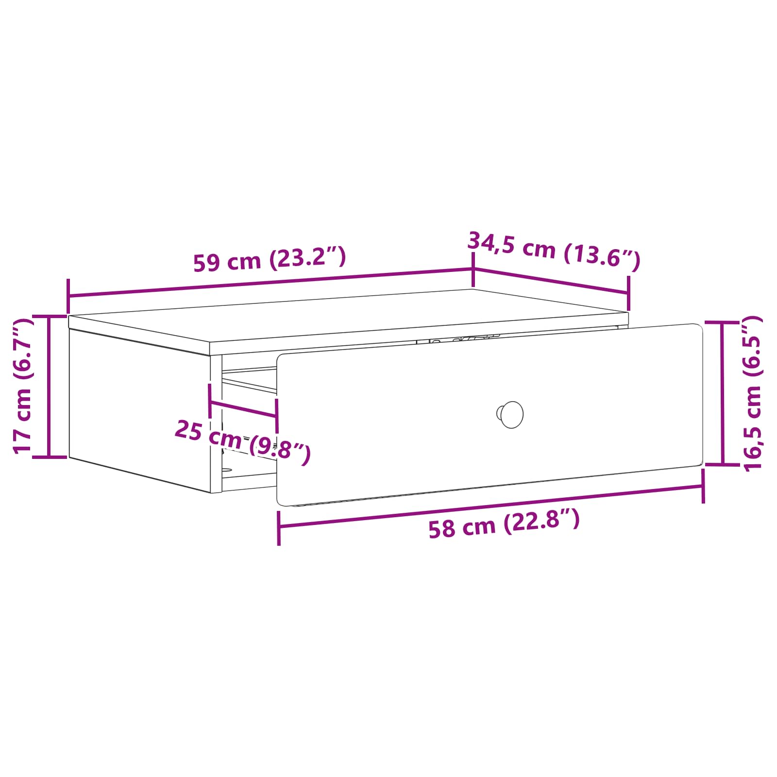 Stolna montirana na zid Betonska siva 59 x 34,5 x 17 cm