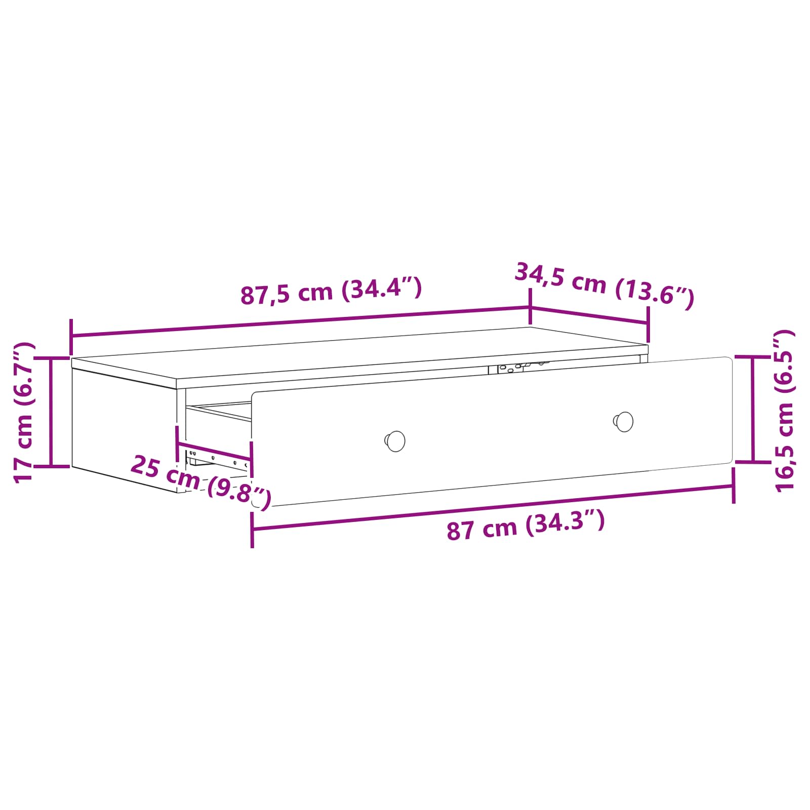 Stolna montirana na zid Betonska siva 87,5 x 34,5 x 17 cm