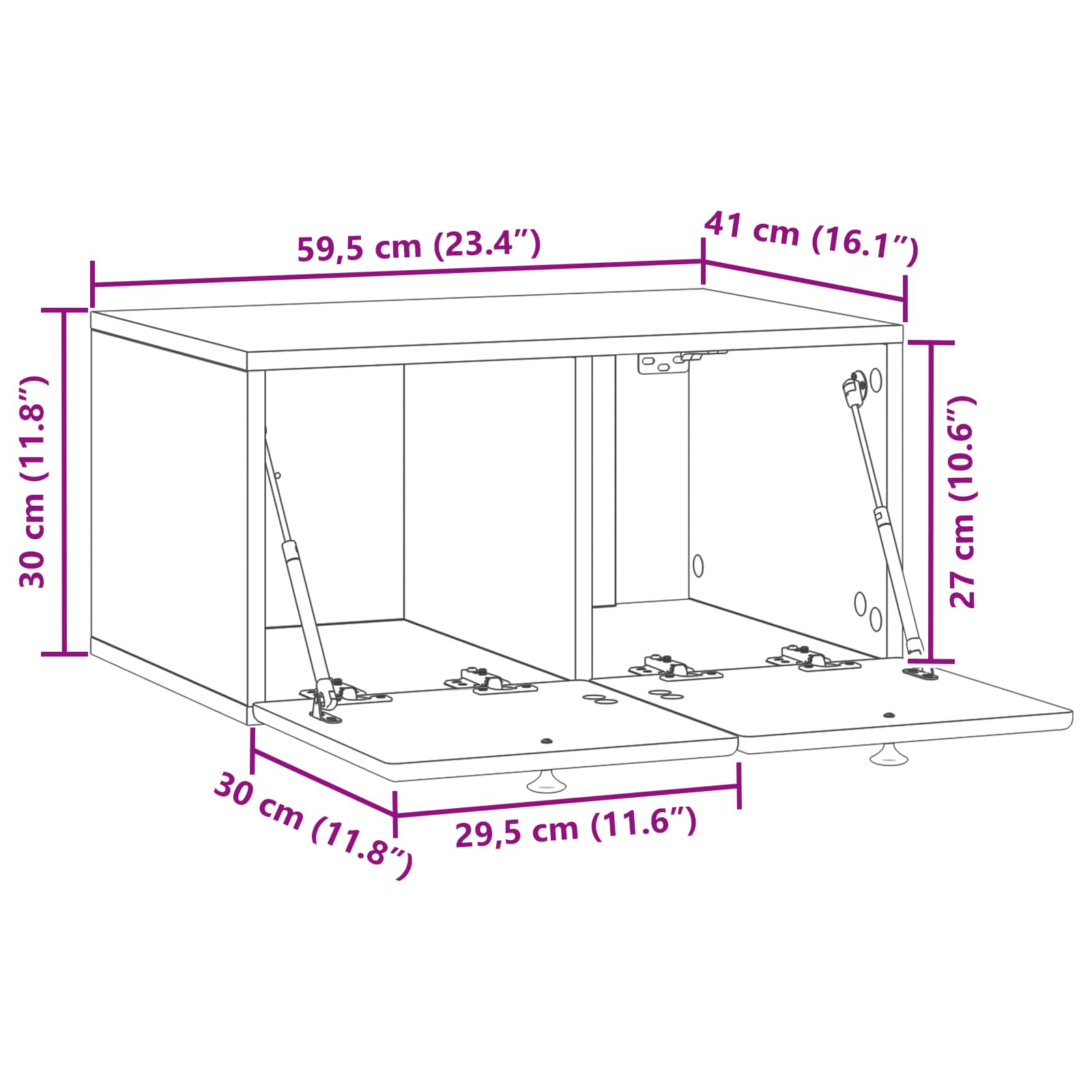 TV ormar za zid 59,5 x 41 x 30 cm Bijela visokog sjaja