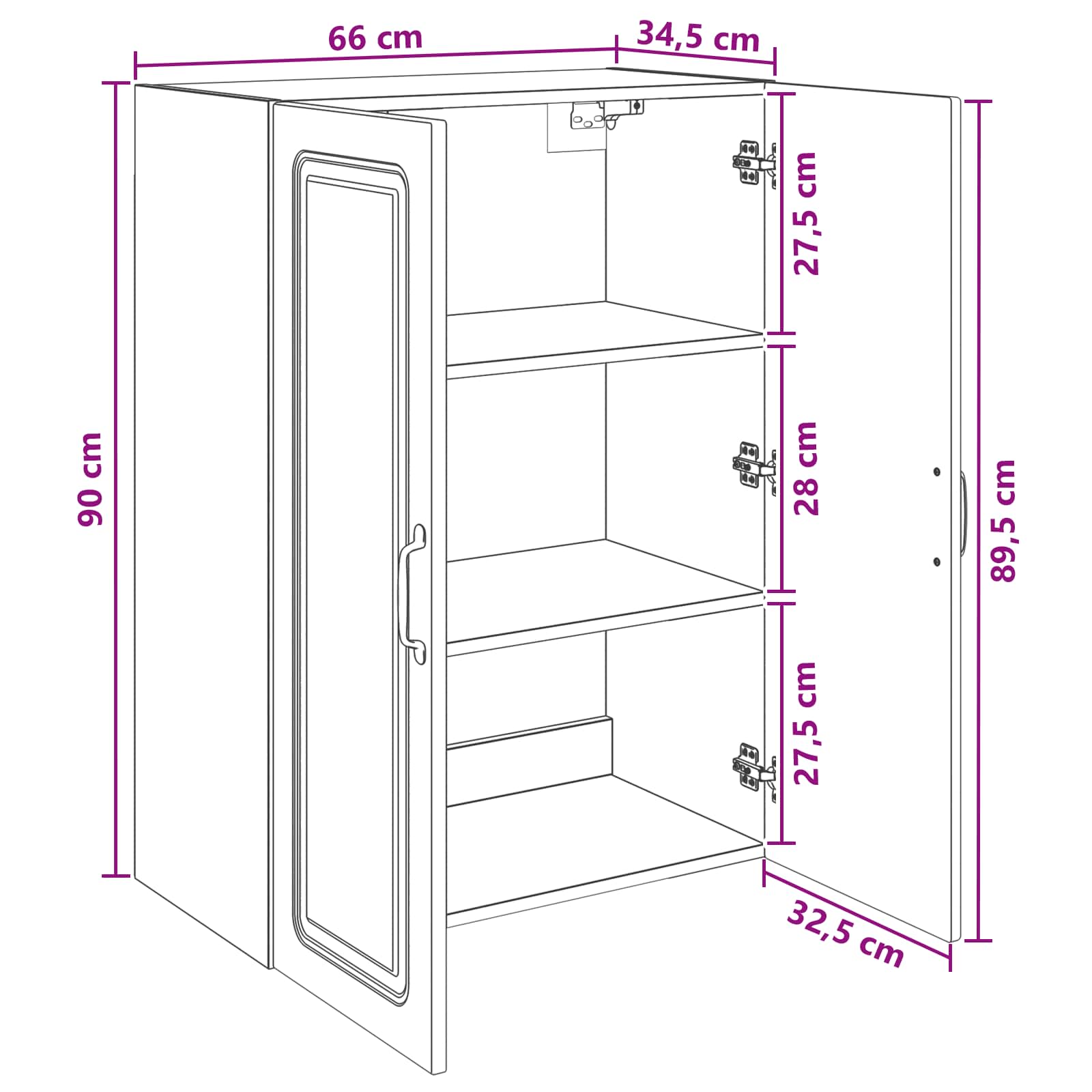 Ormar za montažu na zid Crna 66 x 34,5 x 90 cm