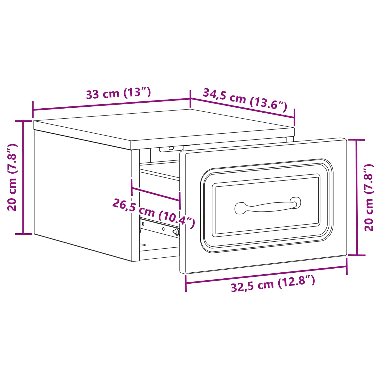 Noćni ormarić za montažu na zid 2 pcs Crna 34,5 x 33 x 20 cm