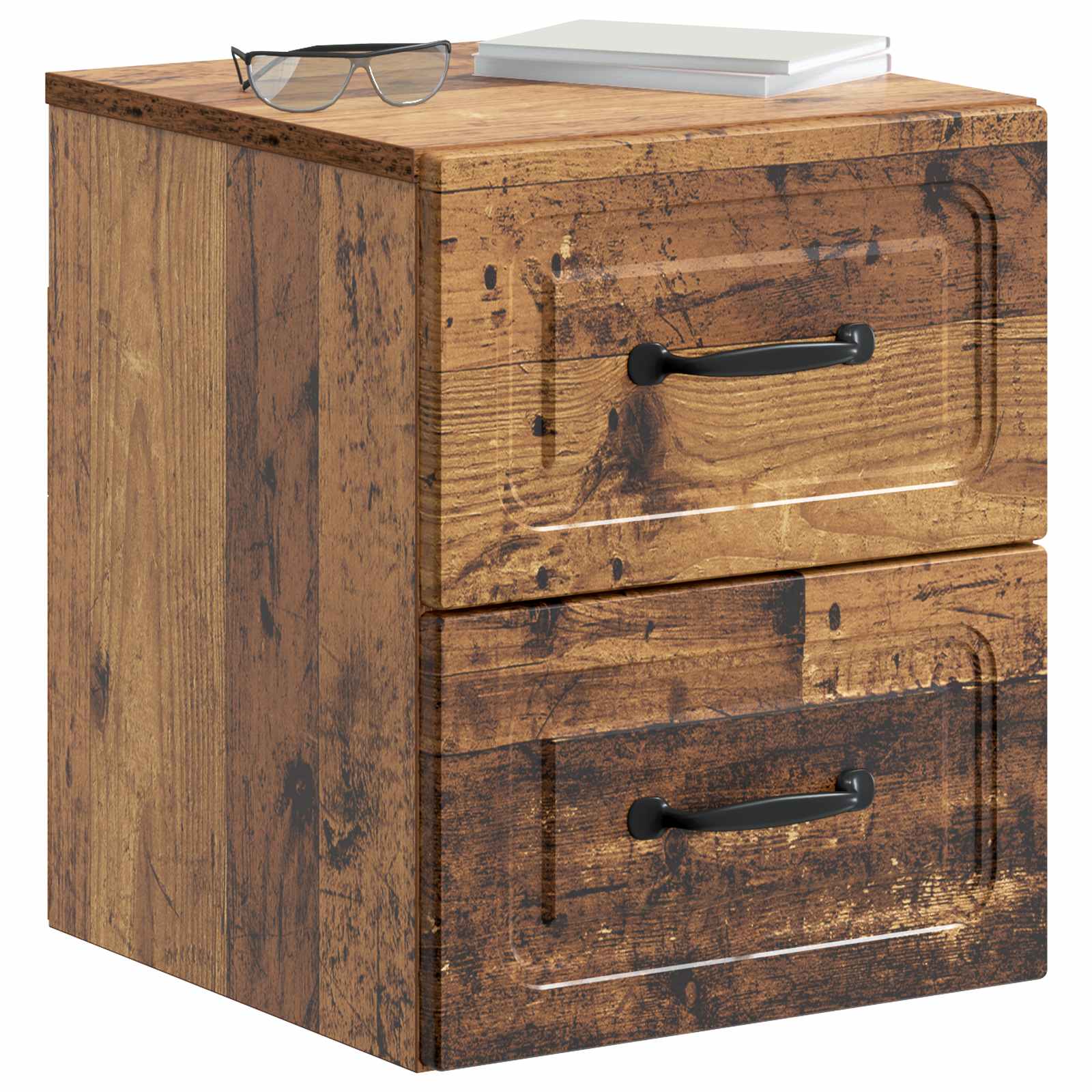 Noćni ormarić za montažu na zid s ladicama 2 pcs Staro drvo